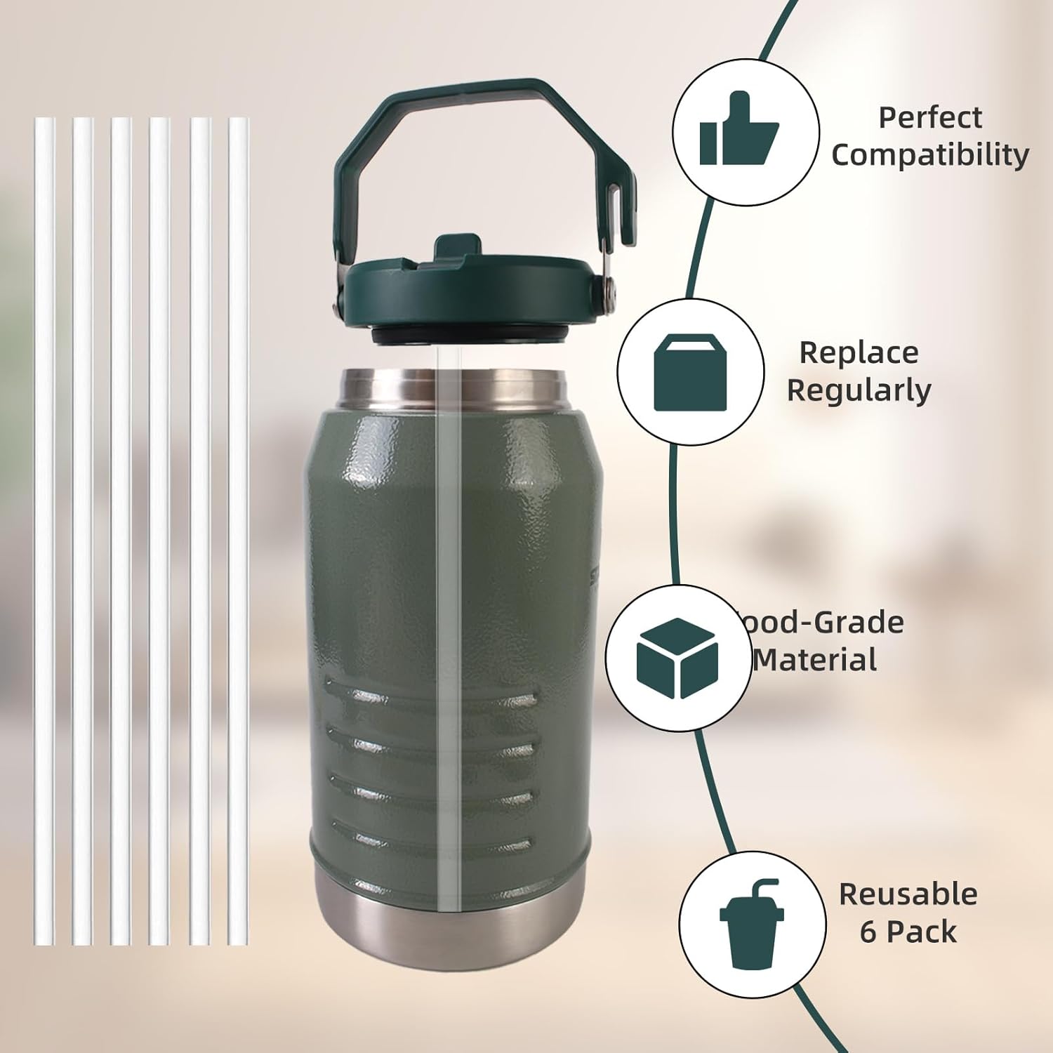 5 PCS Replacement Straws Compatible with Stanley IceFlow Stainless Steel Tumbler 64 oz, Reusable Plastic Straws Compatible Apply to Stanley IceFlow 64 oz Tumbler Stanley Flip Straw Accessories - Image 5