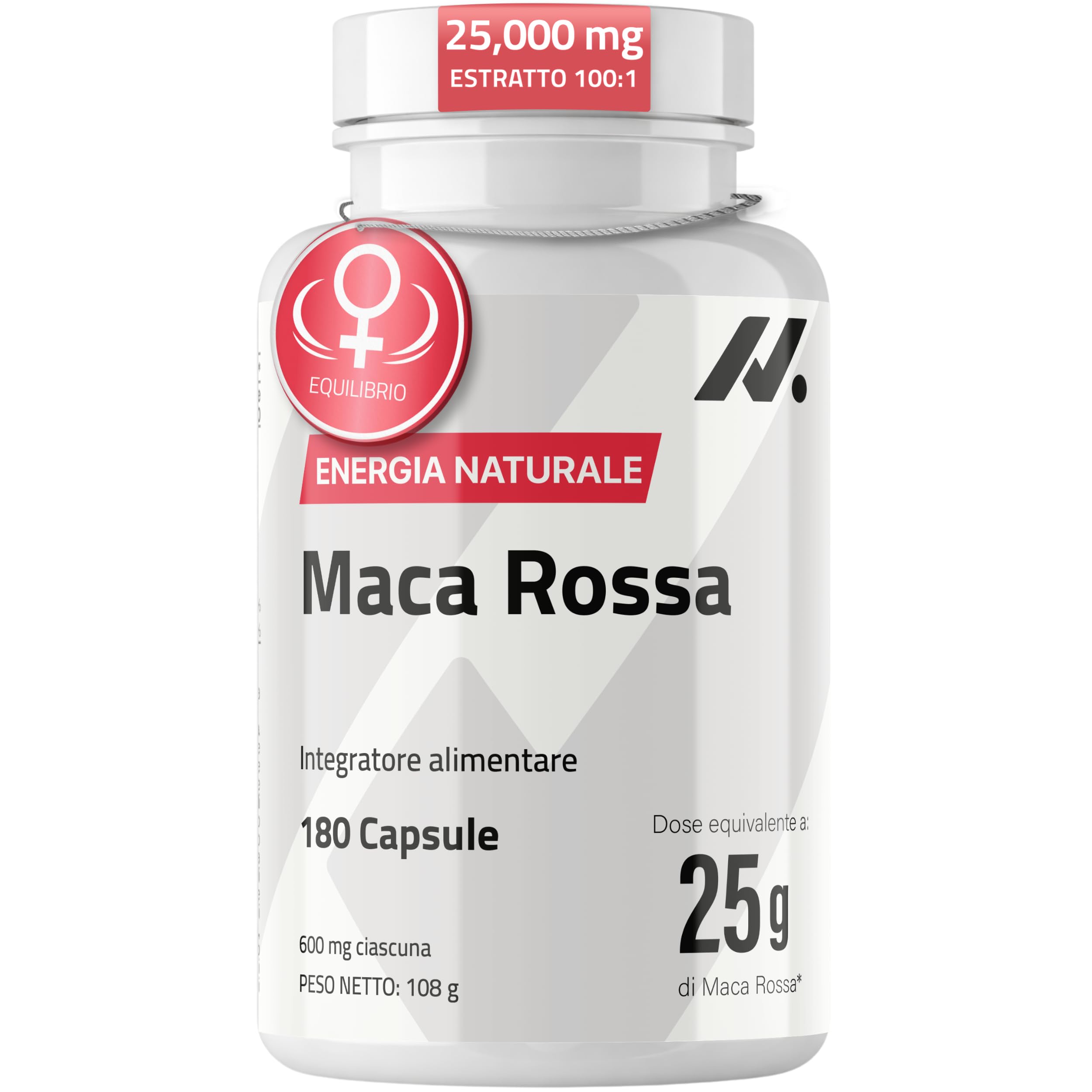 Maca Rossa Donna con Salvia, Fieno Greco e Damiana – Supporto Ormonale Femminile, Energia e Benessere – 25.000 mg Equivalenti di Maca Rossa in Polvere – 180 Capsule, 60 Dosi – Nyvos