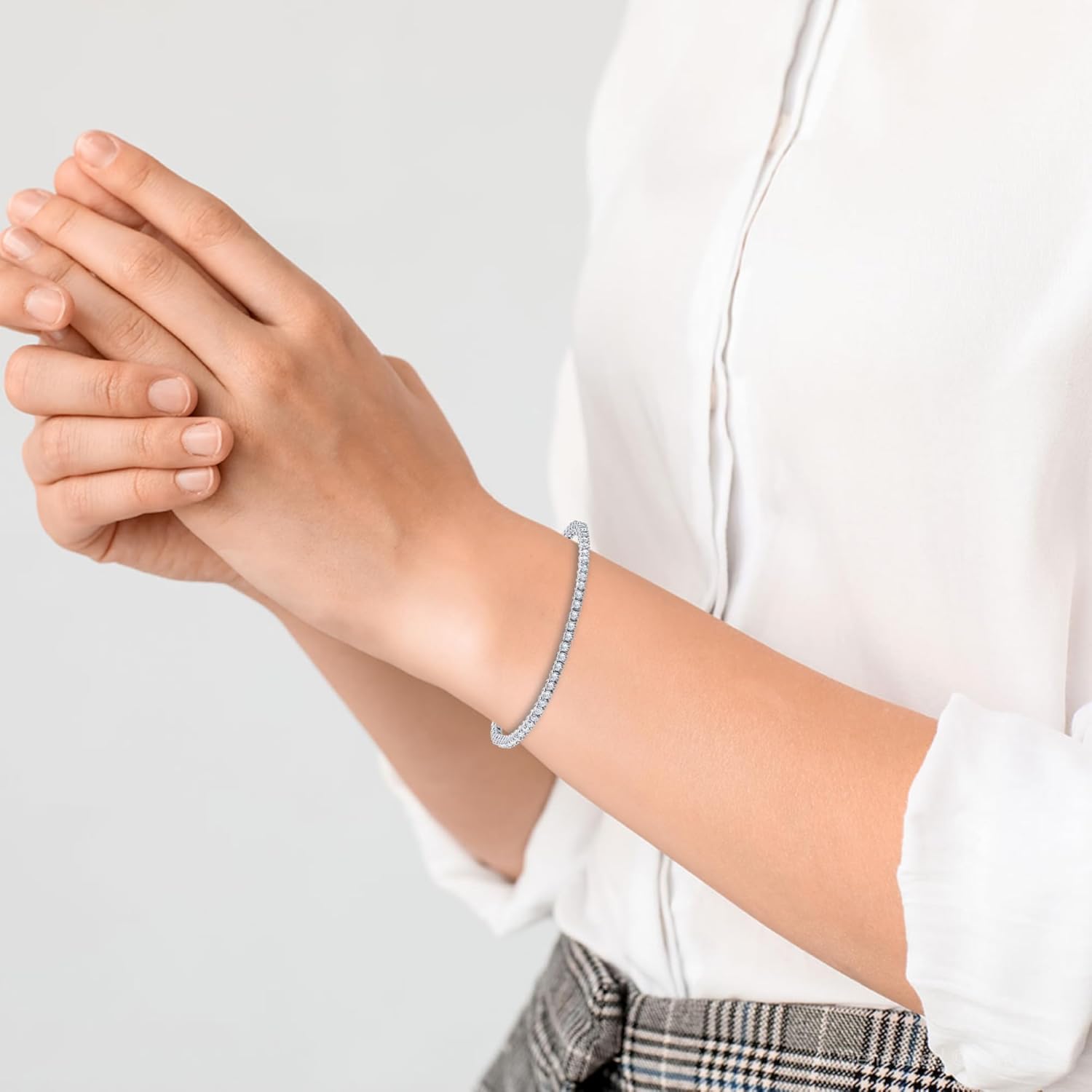 P3 POMPEII3 Pompeii 3 Carat Round Cut Lab Grown Diamond Tennis Bracelet In 14k White Gold 7" (GH,VS2) - Image 6