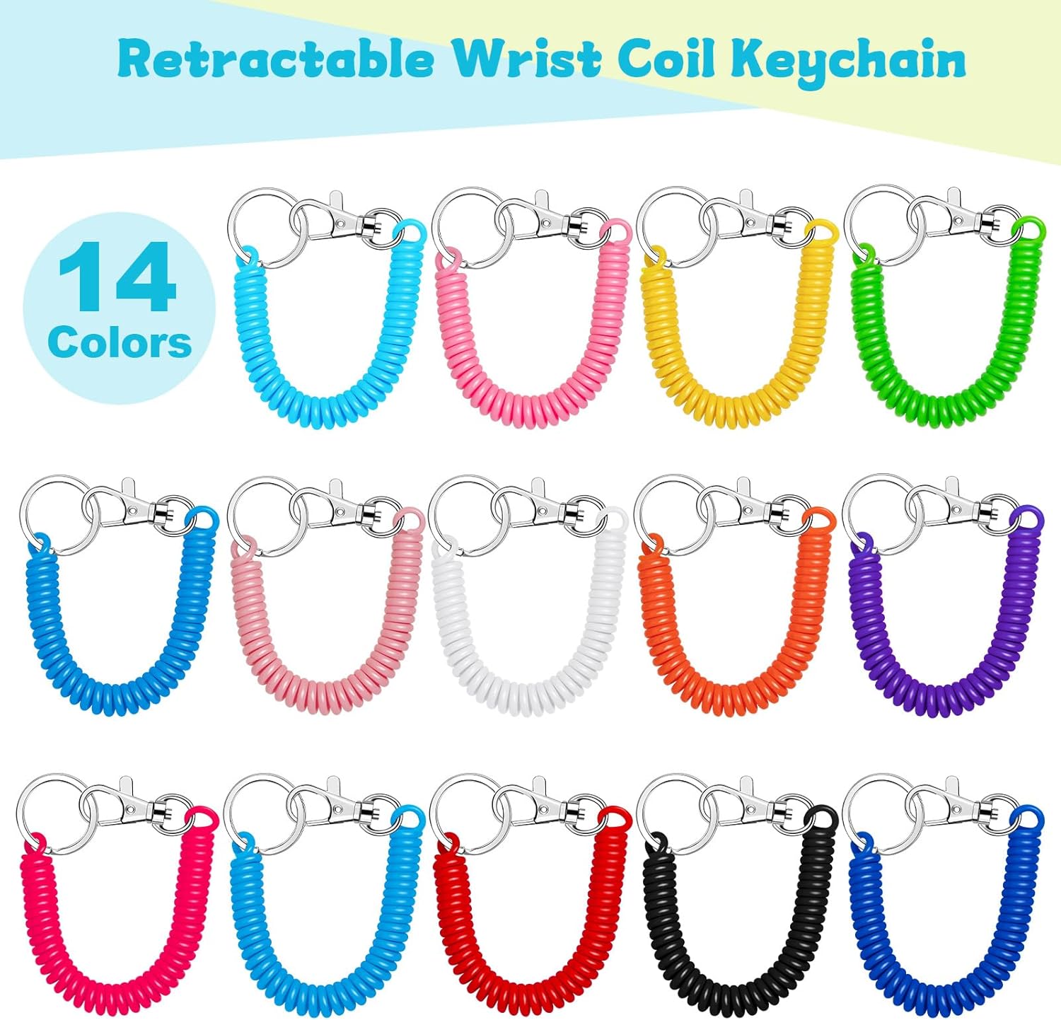 14Pcs Spiral Retractable Spring Coil, Colorful for Keychain with Metal Lobster Clasp, Retractable Spring Coil Keychain for Keys Wallet Cellphone 14 Colors - Image 3