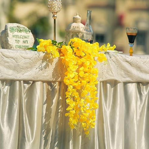 Miniatura 5 de Paquete de 12 guirnaldas de flores colgantes de glicina amarilla, enredaderas de flores artificiales de 3.77 pies, glicinia falsa, guirnalda