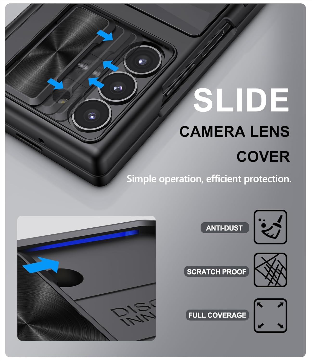 for Samsung Galaxy Z Fold 6 Case with Card Holder & Belt Clip & Slide Camera Cover, Built-in Hinge Protection & Screen Protector, Durable Wallet Phone Cover Case for Galaxy Z Fold 6 2024, Black