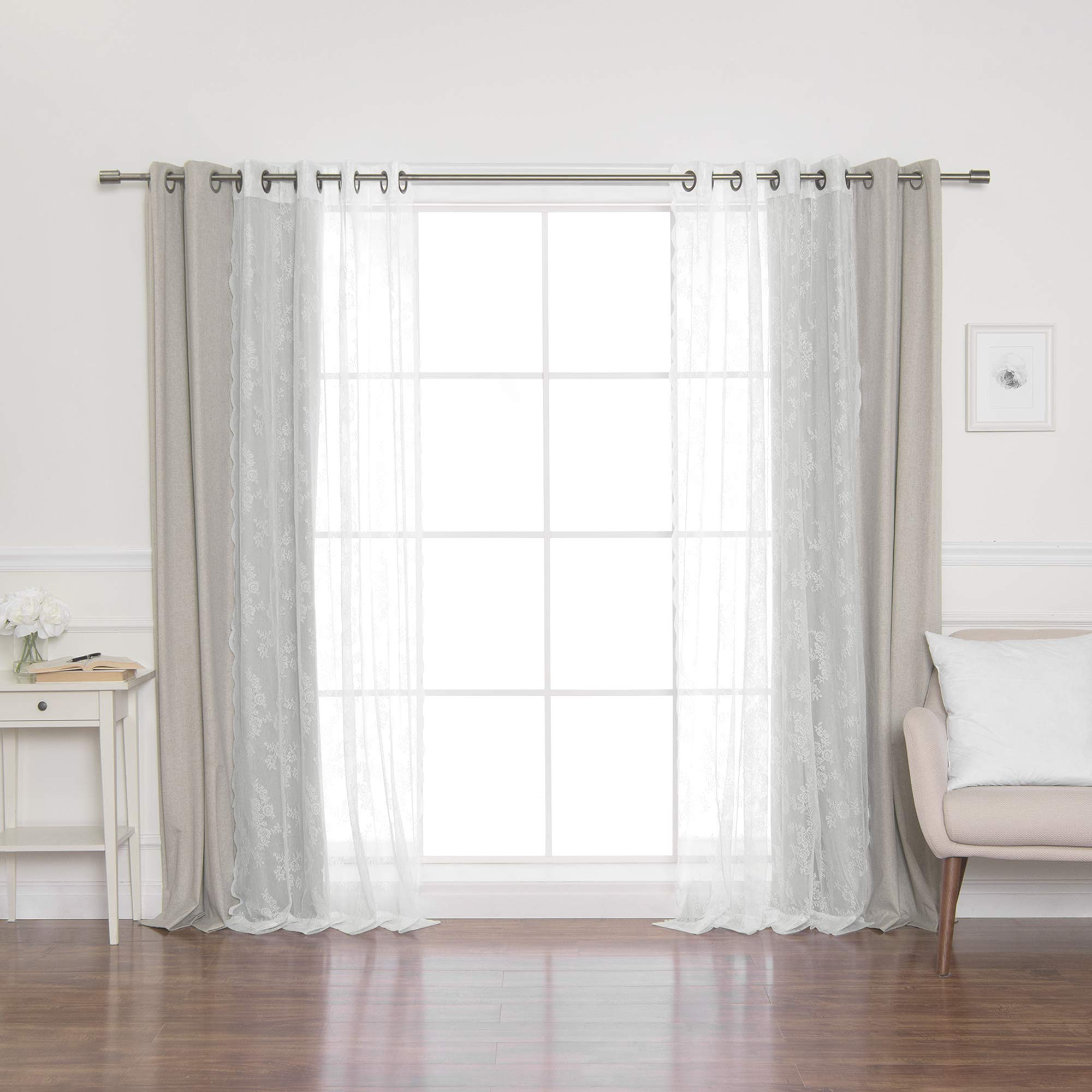 Best Home Fashion uMIXm Rose Sheers & Total Blackout Mix & Match Curtains - Natural - 52