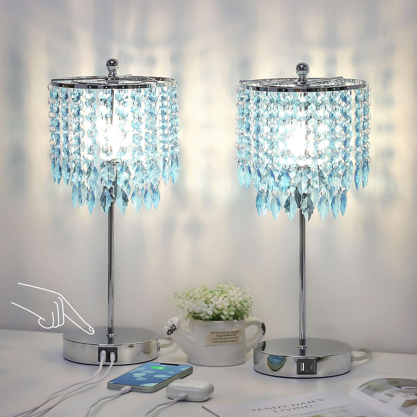 Boncoo Crystal Table Lamp with Touch Control and Dual USB Ports Boncoo Crystal Table Lamp with Touch Control and Dual USB Ports