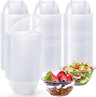 Vista 4 de Tebery Paquete de 100 cuencos de plástico transparente, 10 onzas desechables pequeños para postres para dulces, cuencos duros para ensalada de sopa