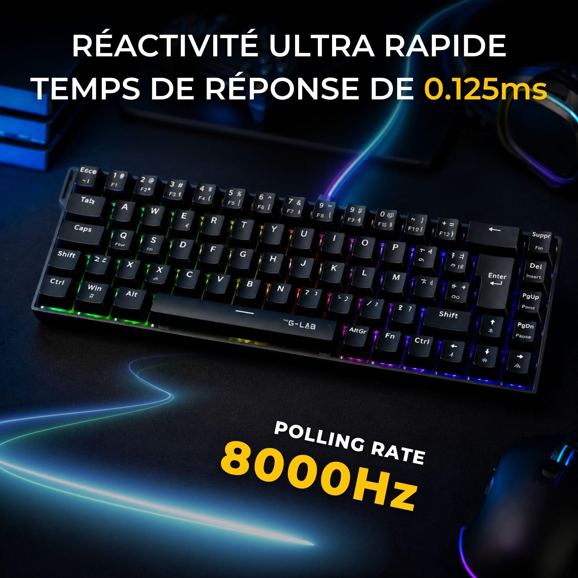 The G-Lab Keyz Titanium HE - Clavier Gamer Magnétique 65% Hot Swap | AZERTY FR, Switch Magnétique Hall Effect, Format 65%, Hot Swap, RGB, Compatible PC/PS4/PS5/Xbox