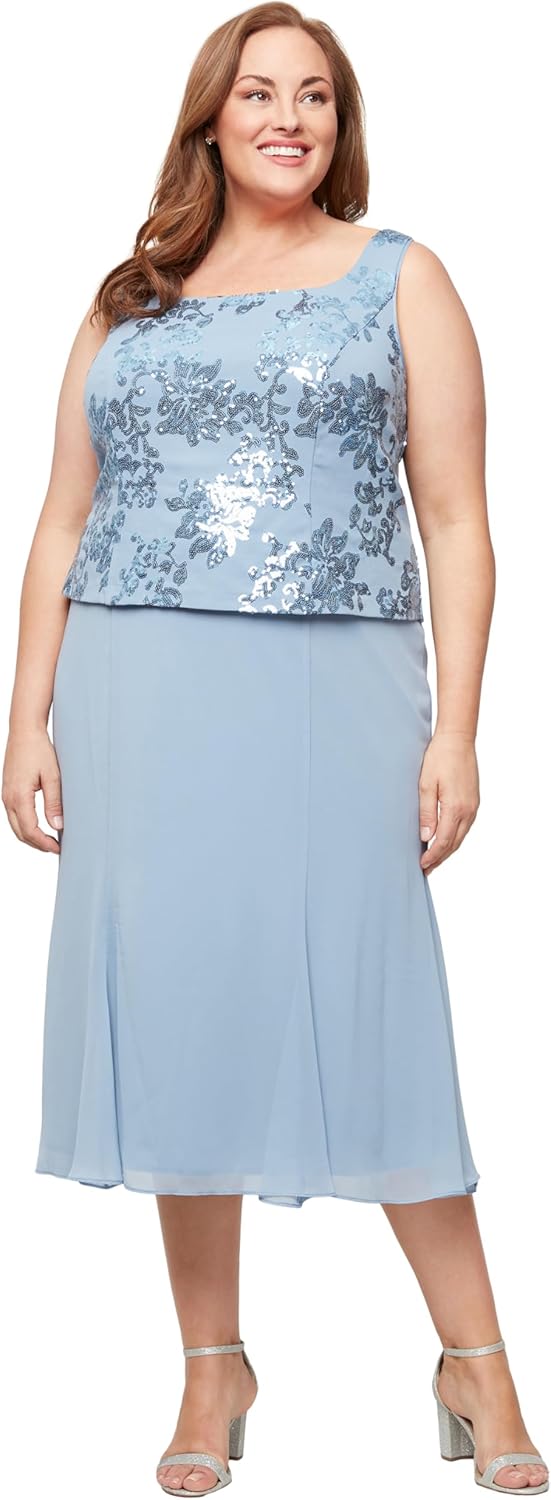 Alex Evenings Women's Plus Size Tea Length Button-Front Jacket Dress - Image 2