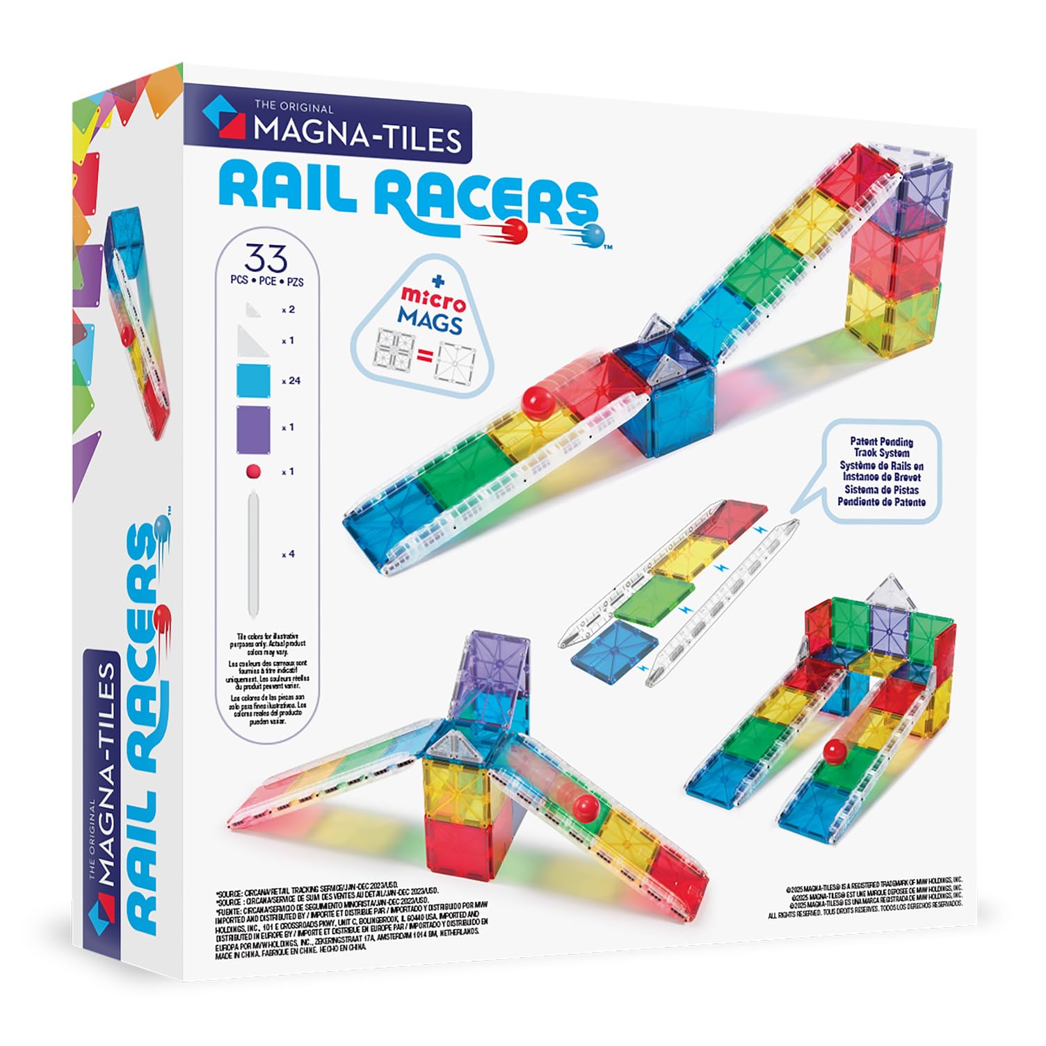 Magna-Tiles® Rail Racers - Juego de construcción magnética de 33 Piezas, la Marca Original de construcción magnética
