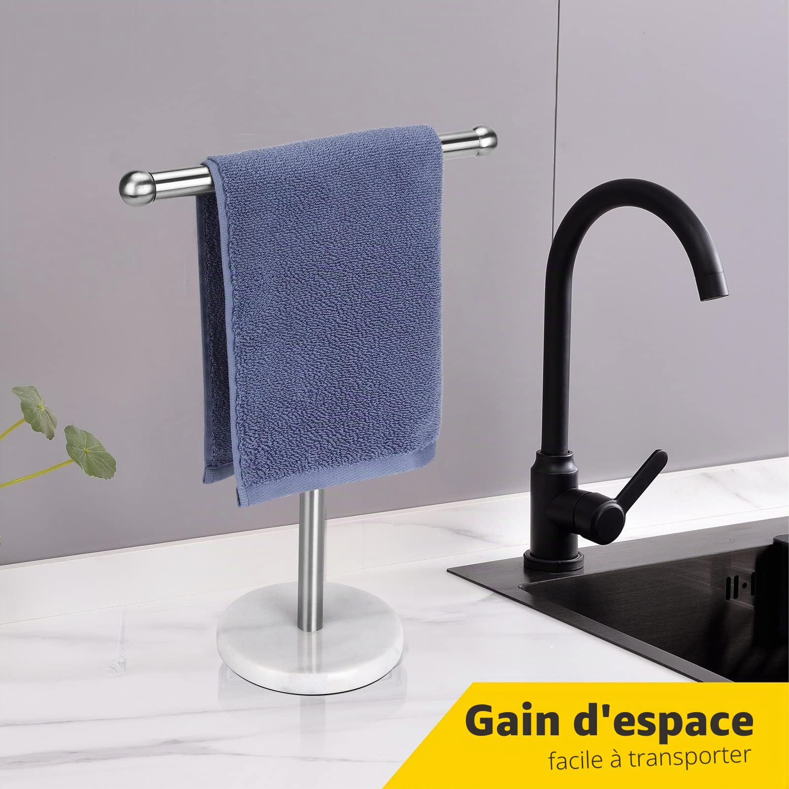 Porte-Serviettes avec Base Lourde en marbre, Porte-Serviettes en Forme de T, autoportant pour comptoir de Salle de Bain, Meuble-lavabo, Acier Inoxydable 304 (Argent brossé)
