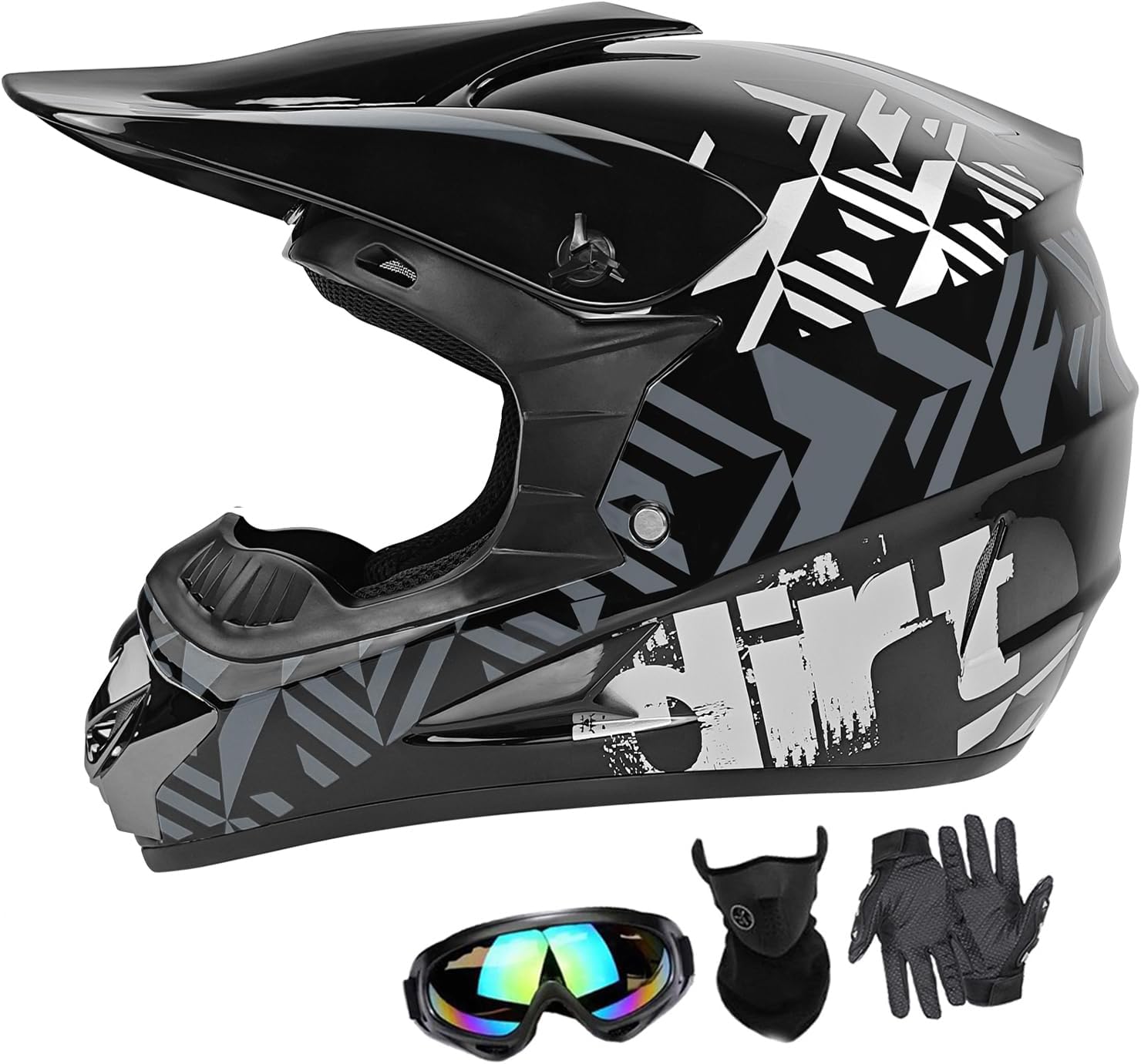 Youth Dirt Bike Helmets Kids Motocross, Motorcycle, BMX, ATV, Off-Road, Four Wheeler, Moutain Bike Fashion Full Face Helmets Dot Approved (Goggles Gloves Faceshield)