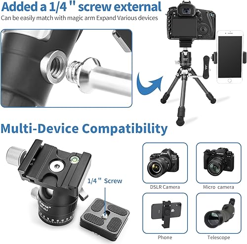Miniatura 6 de CAVIX Mini trípode de viaje con cabezal esférico de 360 ligero trípode compacto de fibra de carbono para cámara