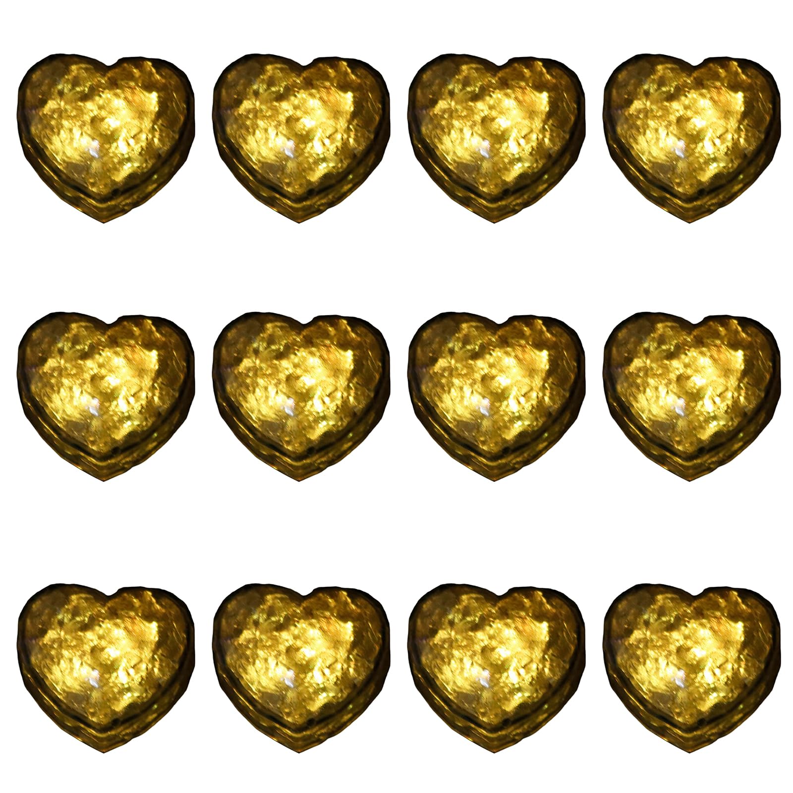 Kalttoy Yellow 12Pcs Water Activated Led Flashing Heart Shape Ice Cubes Atmospheres Light Party Drink Decorations For Beverage Use Water Activated Led Ice Cubes