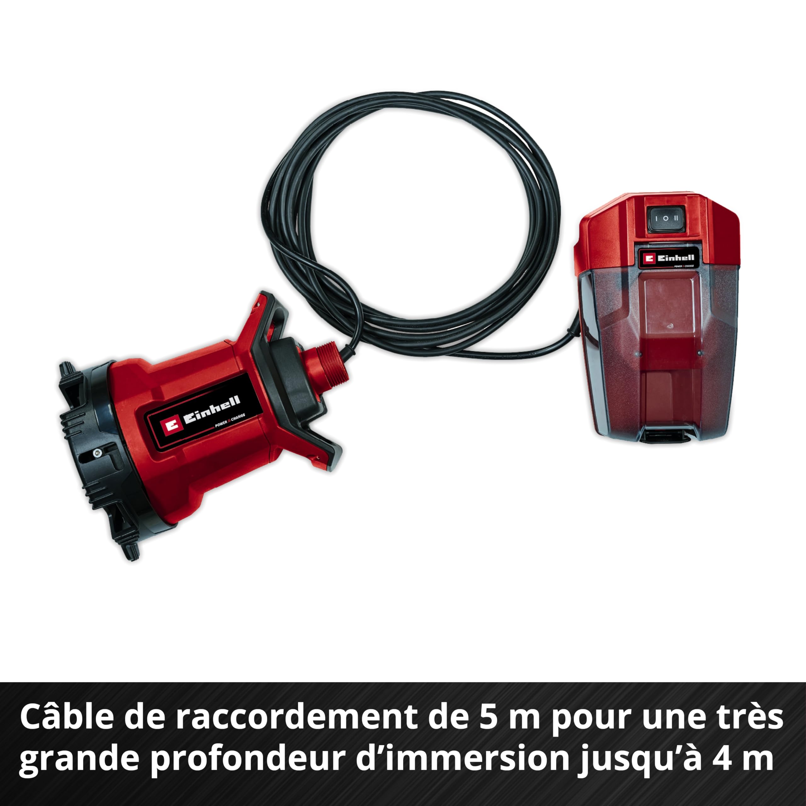 Einhell Pompe pour eaux chargées sans fil GE-DP 18/25 LL Li-Solo PXC (18 V, débit de 7 000 L/h, aspiration à plat, hauteur de pompage de 5 m, 2 modes de puissance, vendue sans batterie)