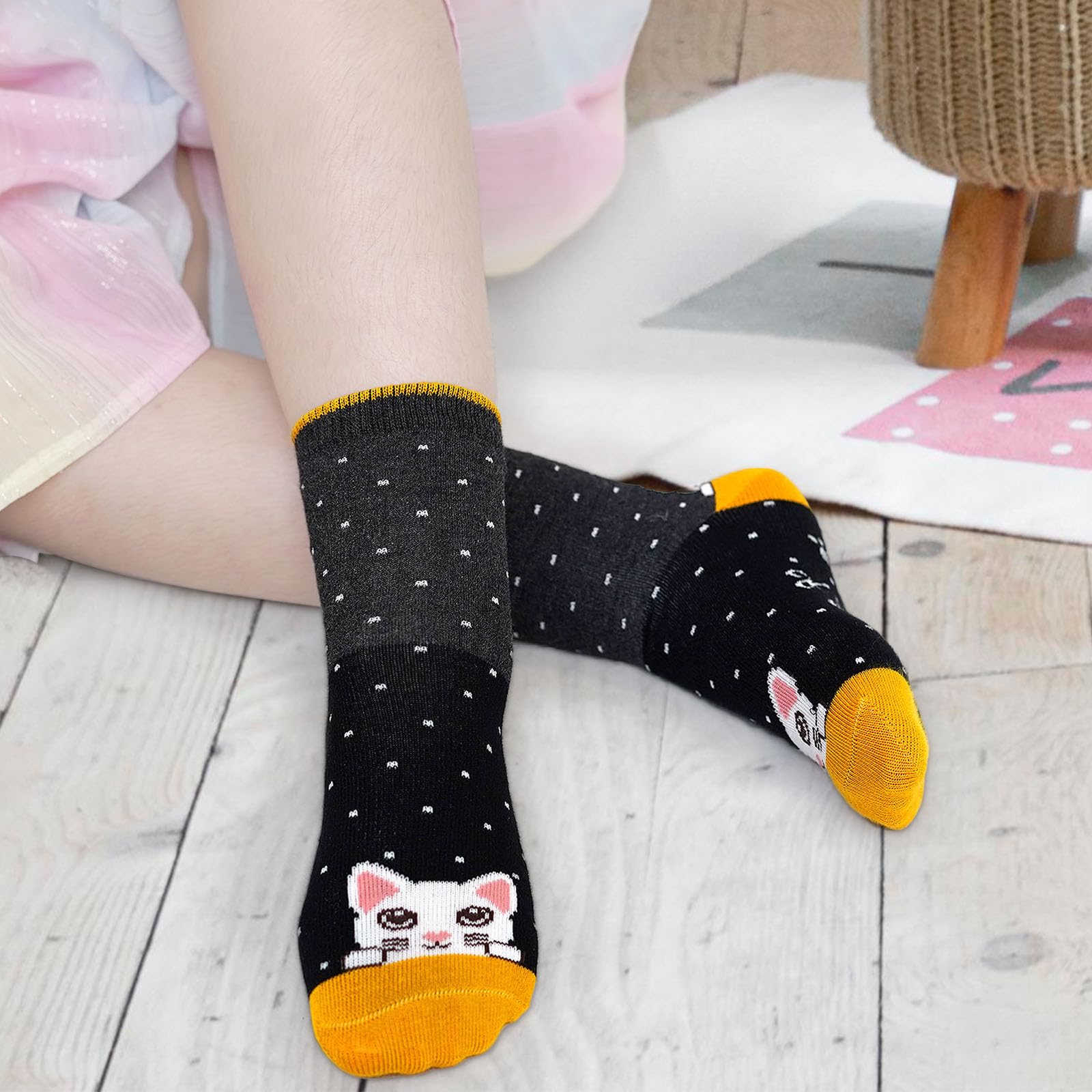 LOFIR Calzini Divertenti in Cotone per Bambina: Calze Bambina Calzini Bimba Motivo Animali 5 paia