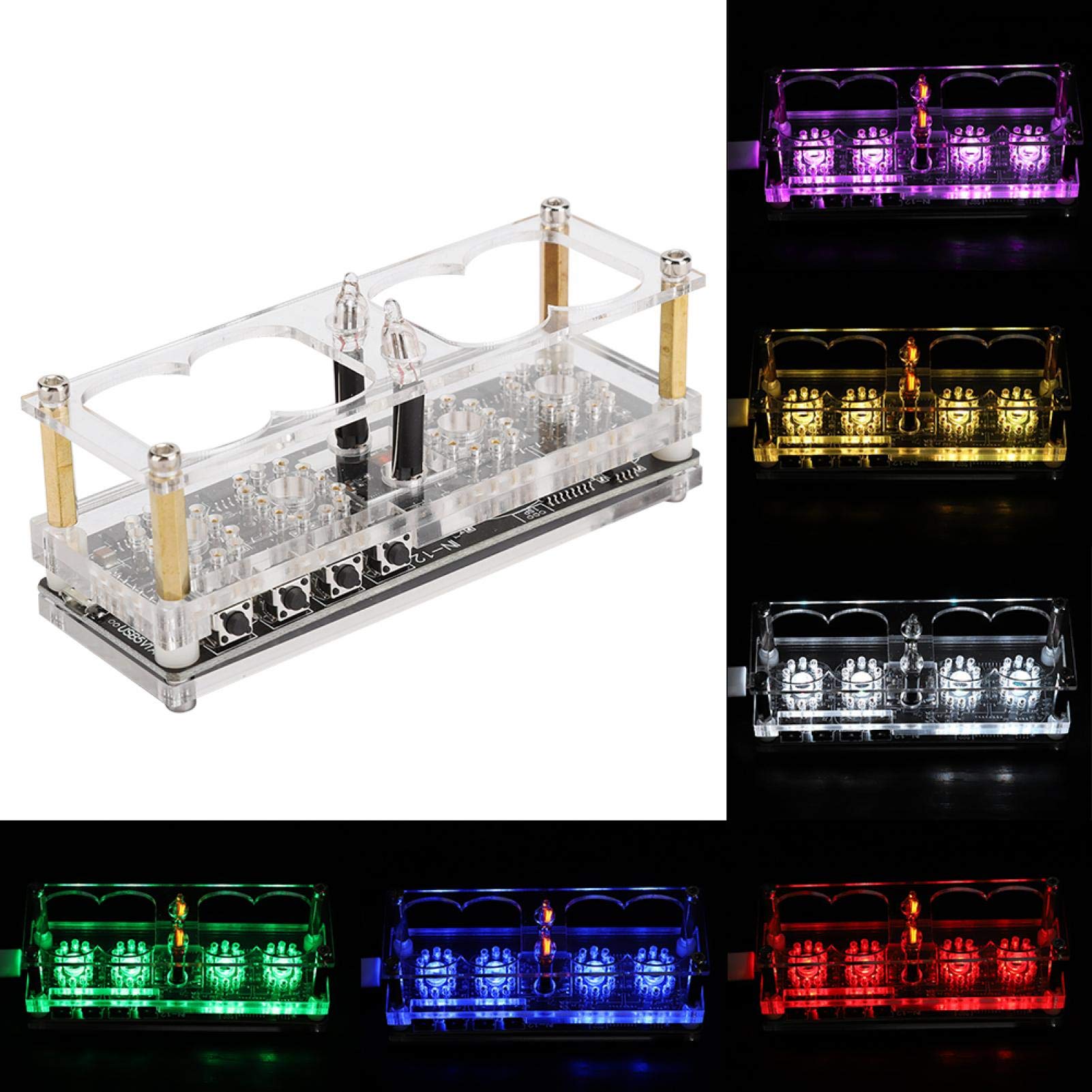 Zegar IN-12 LED Tube Clock 4-bitowy Siedmiokolorowy RGB Cyfrowy Nixie IN-12B z Akrylową Przezroczystą Obudową