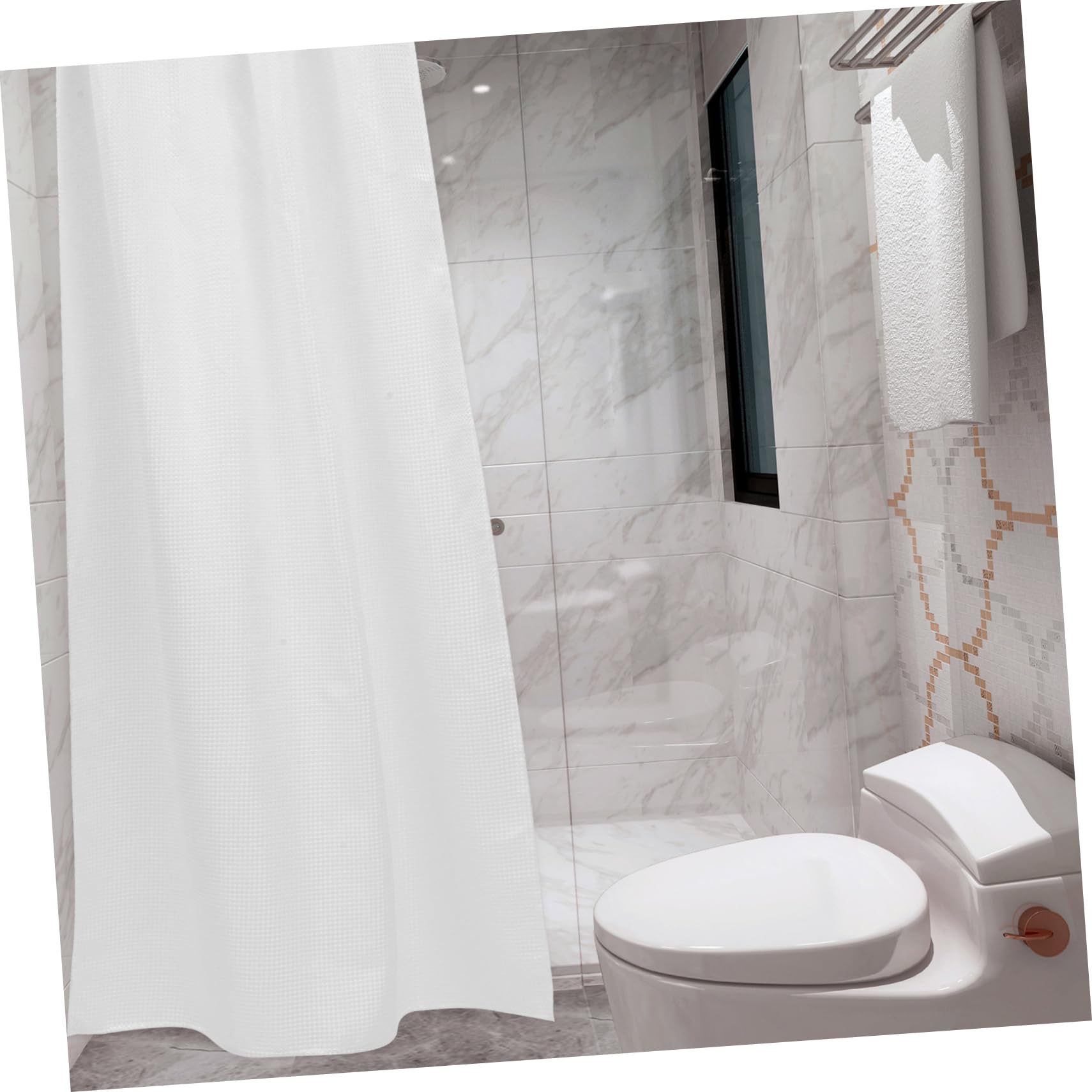 Tenda da Doccia in Poliestere Bianco con Ganci, Bagno | Tinta Unita, Texture Fine e Leggera, Installazione Semplice, per Bagno e Club Atletico