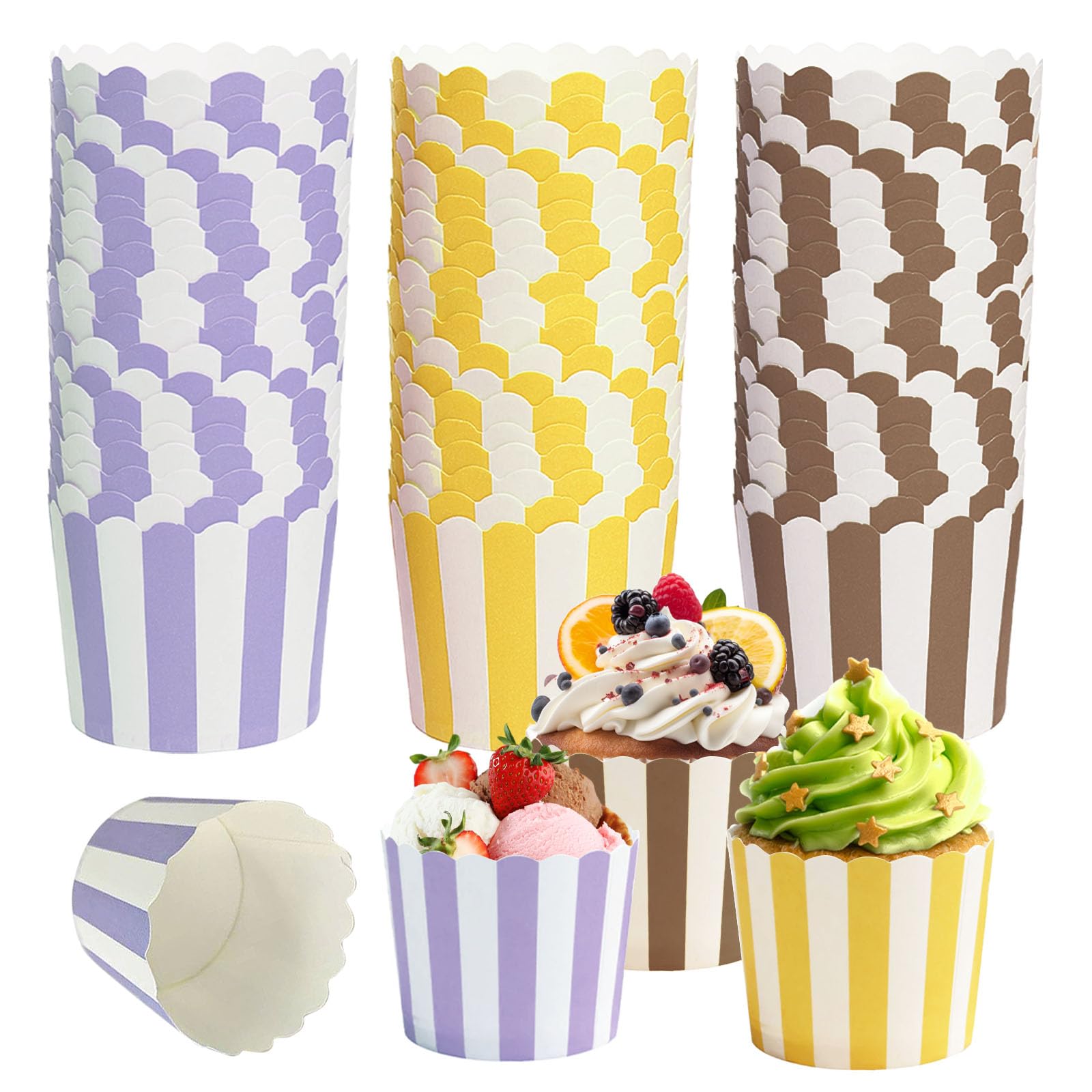 Cupcake Cases, 150PCS Cupcake Liners, Elegent Muffins Baking Cups, Muffin Cases for Baking, Muffin Cases Muffin Cupcake Cupcake Wrappers Paper for Birthday Parties Weddings(3 Colors)