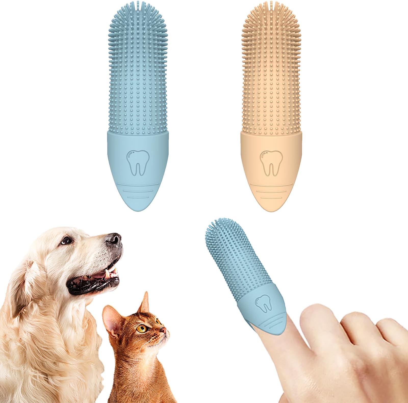 JOOEASI Dog Finger Toothbrush, 2 Pack Upgraded Dog Tooth