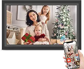 YunQiDeer Moldura digital 15.6 polegadas com tela sensível ao toque IPS Full HD, armazenamento interno de 32 GB, compartilhe fotos e vídeos via WiFi ou cartão SD, montável na parede