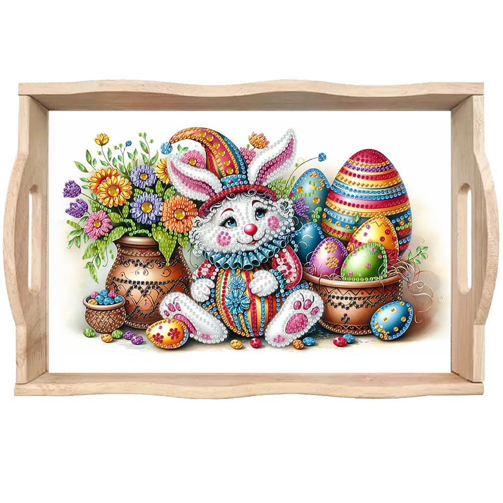 SPEPROECO Wooden Serving Trays with Handles 5D Diamond Art Painting Kits for Adults, Trays Decor Diamond Arts Kits for Home or Farmhouse Easter Decor 7.48x11.42 Inches