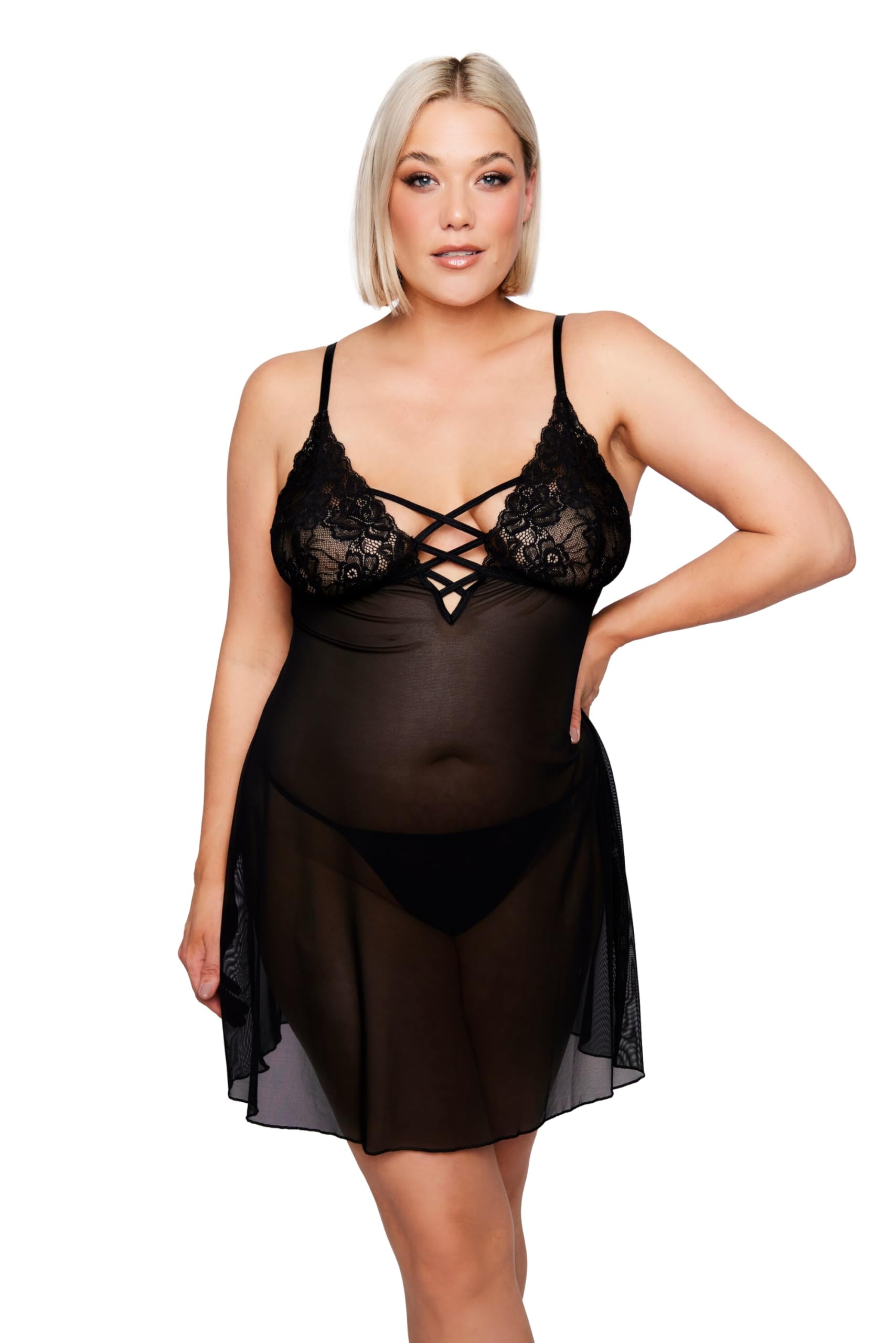 Ulla Popken Damen große Größen Übergrößen Plus Size Negligée mit String 842814