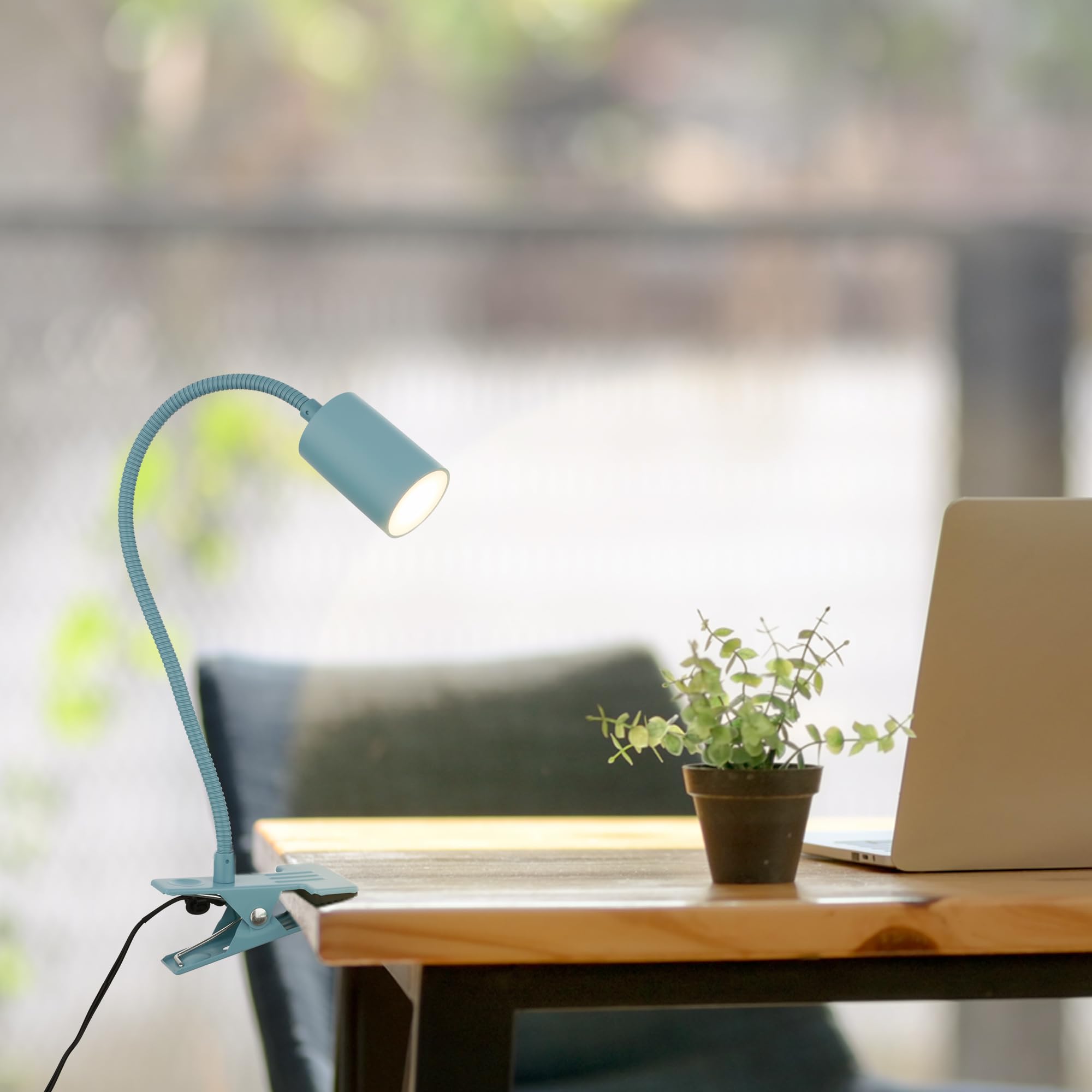 BRILONER - Lampa biurkowa LED z włącznikiem kablowym, obrotowa, ciepła barwa światła, dziecięca, do biura, zaciskowa, do czytania, nocna, 40 cm, niebieska – styl i funkcjonalność