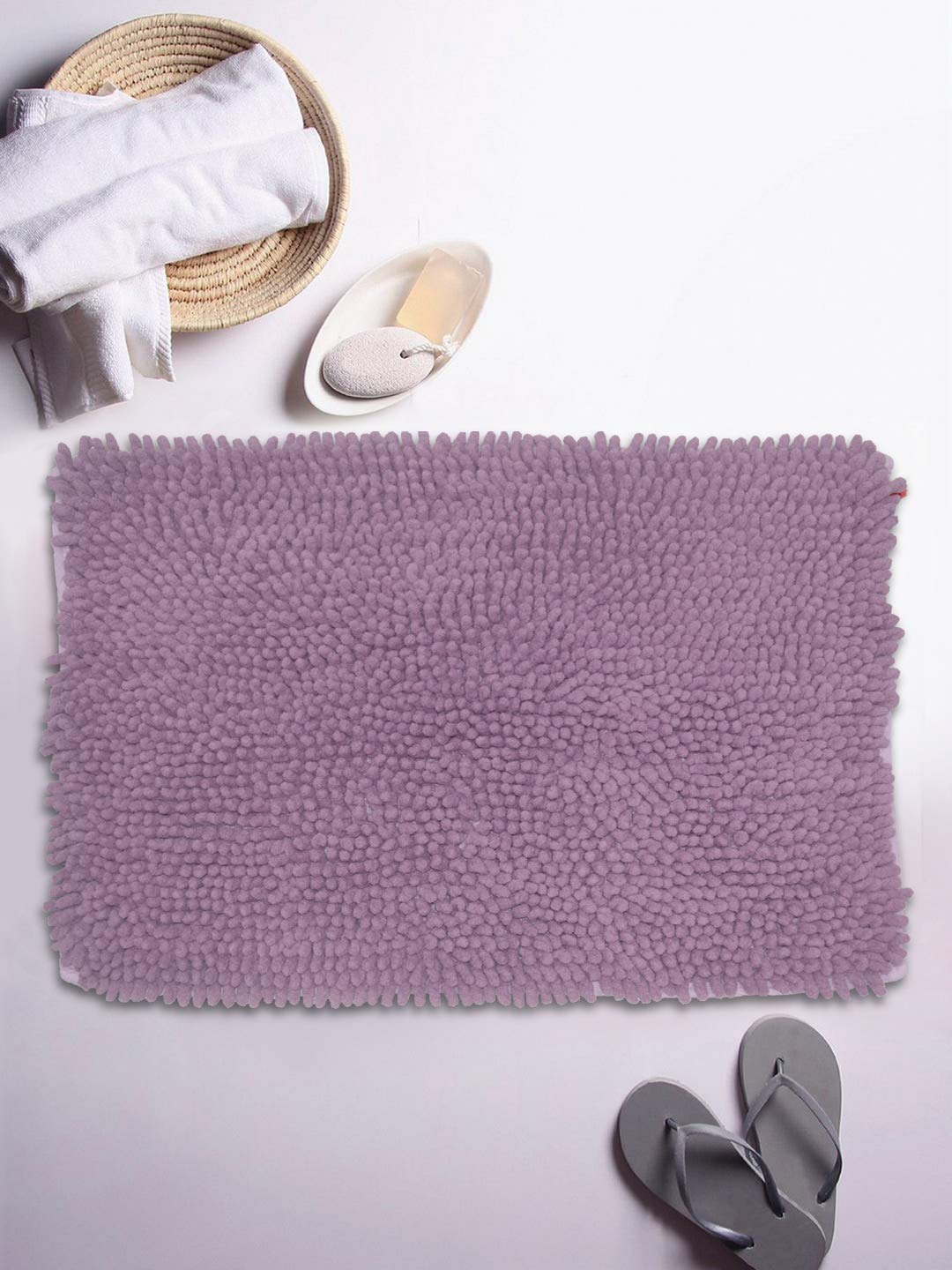 BIANCA Thick Shaggy Anti Slip Bath Mat -1pc Medium (Yakuza) | Fluffy & Soft Bath Rug, Floor Mat, Suitable for Bathroom | with Super Water Absorbency & Quick Dry Technology Solid-Lilac
