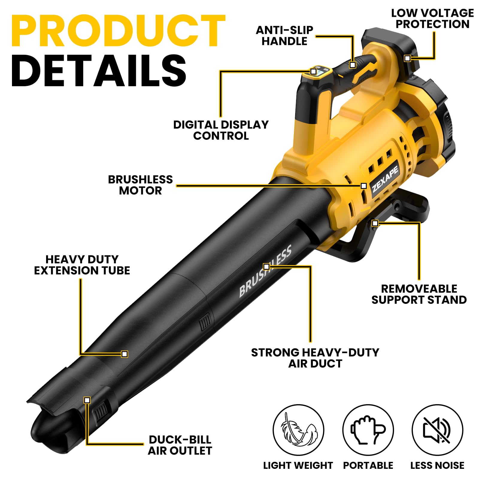 Soplador de hojas inalámbrico para batería Dewalt, soplador eléctrico de 480 CFM con motor sin escobillas, 6 velocidades variables de hasta 130 MPH, soplador de mano con control de pantalla