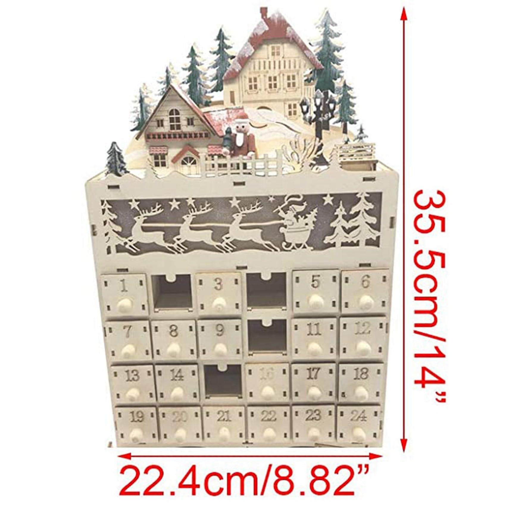 Daconovo 2X Calendario de Adviento de Navidad de Madera Cuenta Regresiva para Navidad Decoración Navideña LED 24 Cajones con Luz LED