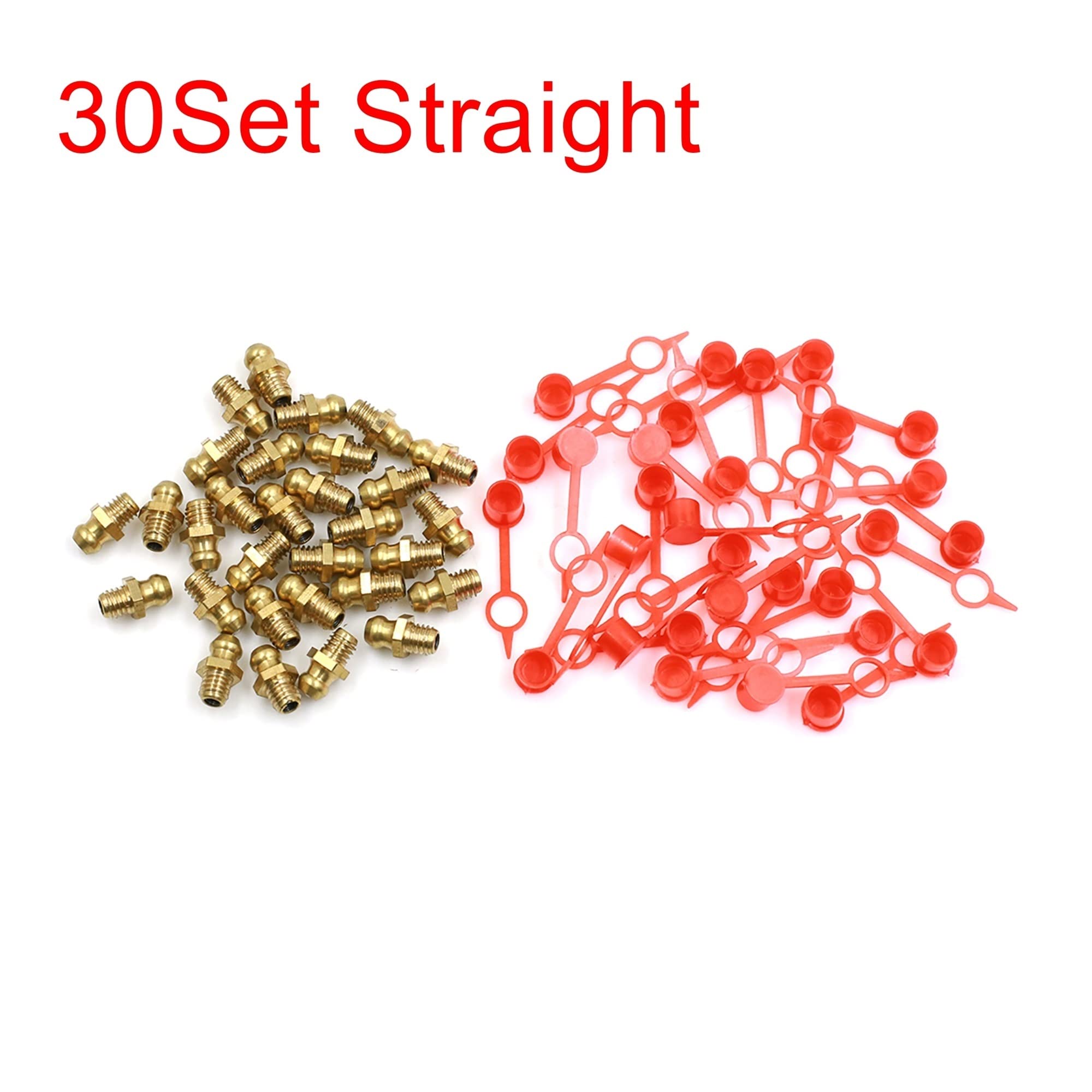 Zestaw mosiężnych smarowniczek, Złączki do smarowania hydraulicznego M6 5-30 Zestaw prosty 45 90 stopni z osłoną przeciwpyłową Wielokolorowy(Brass,30Set 90 Degree)