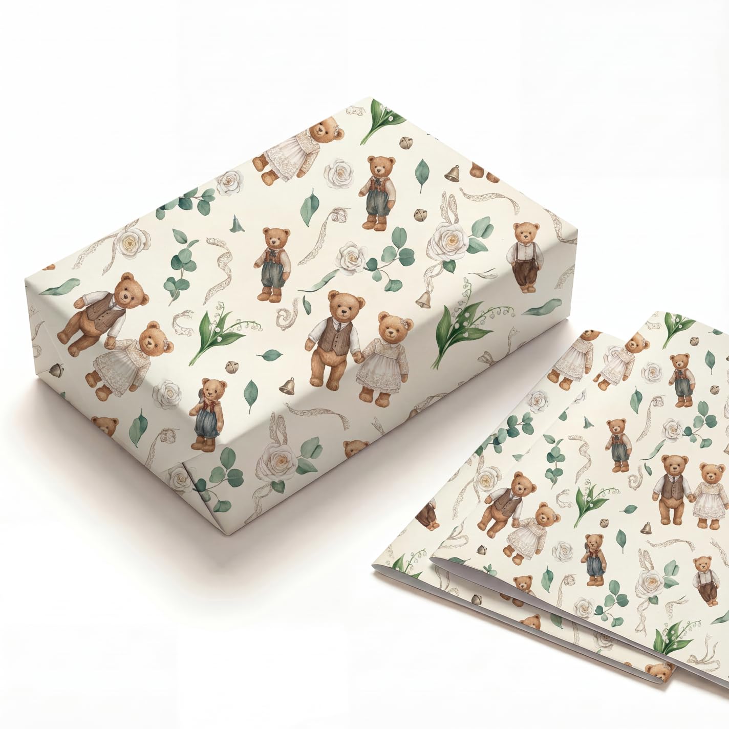 SHSEEN Anniversary Teddy Bear Wrapping Paper, 2 Sheets, 19.6 x 27.5 in — image 1