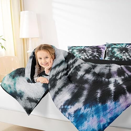 Miniatura 6 de Erosebridal Juego de edredón de teñido anudado, tamaño individual, juego de ropa de cama de tatuaje, edredón étnico de plumón para niños, niñas,