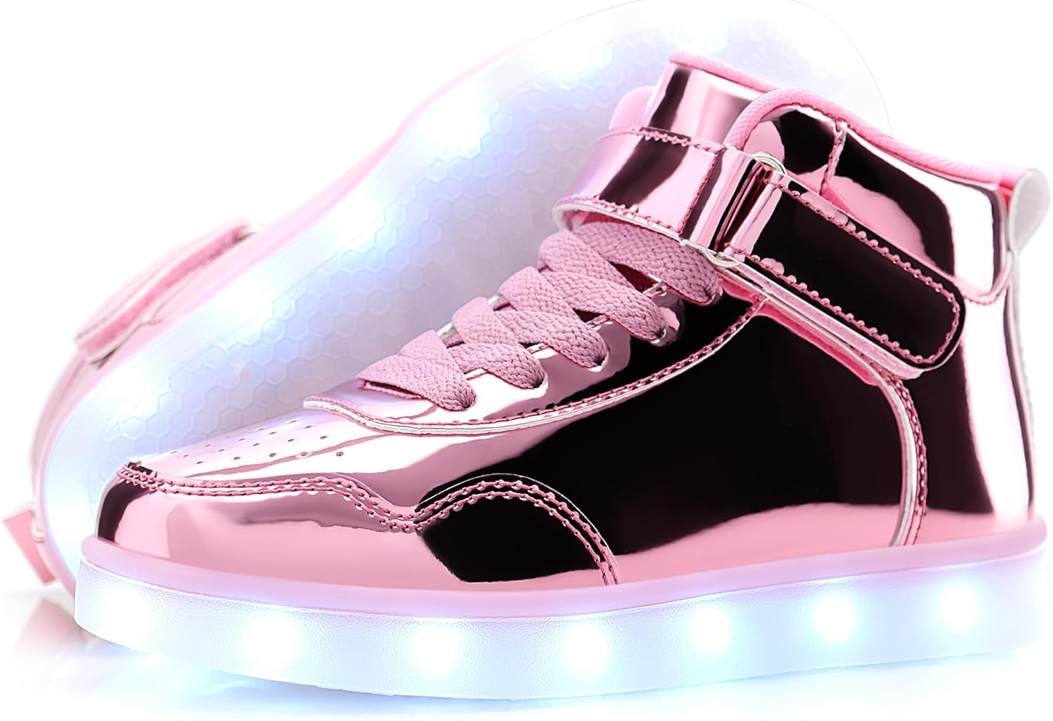 APTESOL Kids LED Light Up Shoes with Adjustable Hook & Loop - Rechargeable High Top Flashing Sparkly Luminous Glowing Sneakers, Cool Adorable Light-Up Tenis for Boys Girls - Image 3