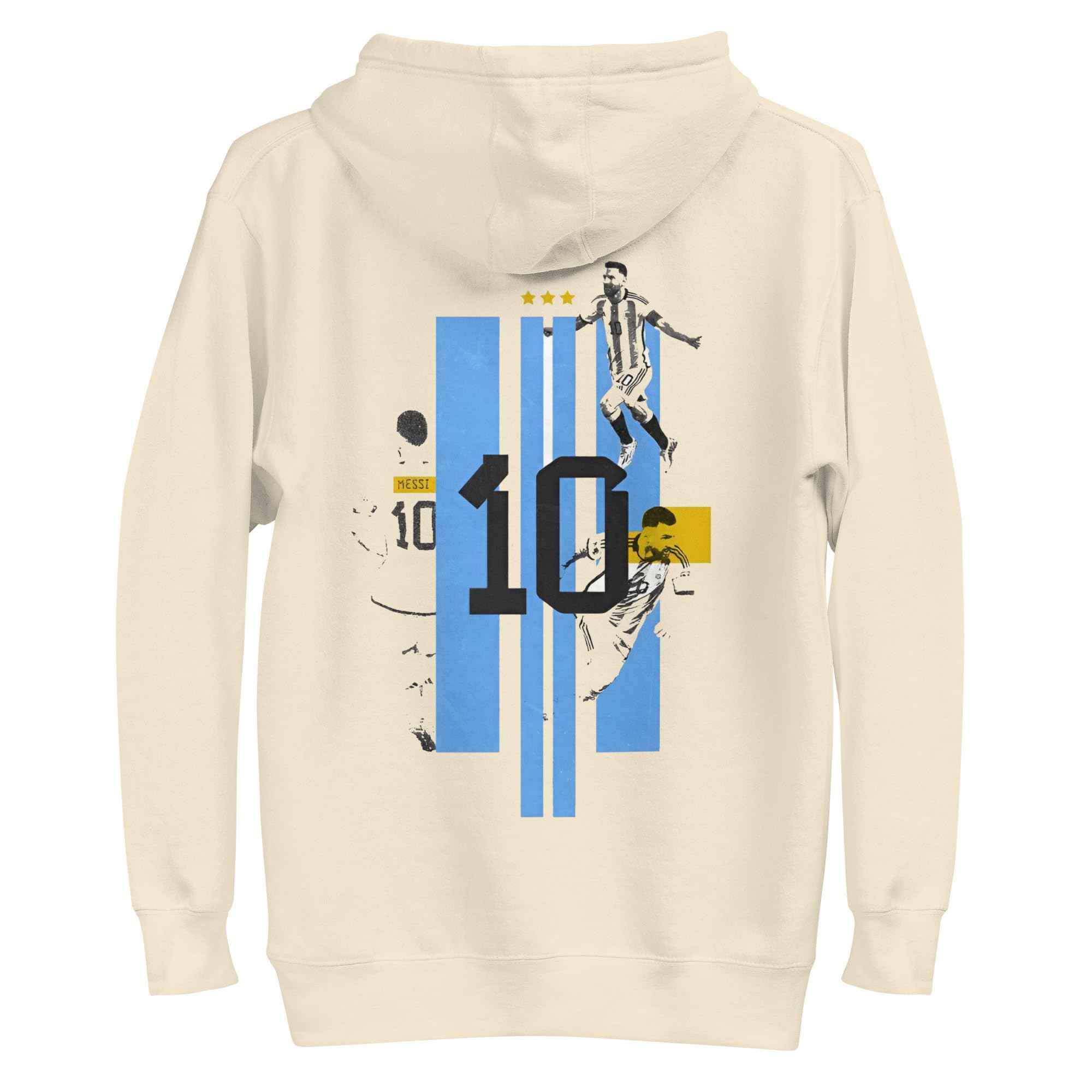 Men's Football Fan Graphic Sweatshirt, Cream Color Cotton Blend Pullover Hoodie, Sports Theme Design with Number 10 Print