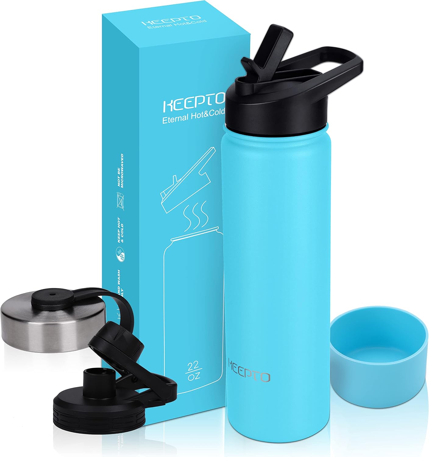 KEEPTO Vacuum Insulated Water Bottle BPA Free,Stainless Steel Water Jug with Straw