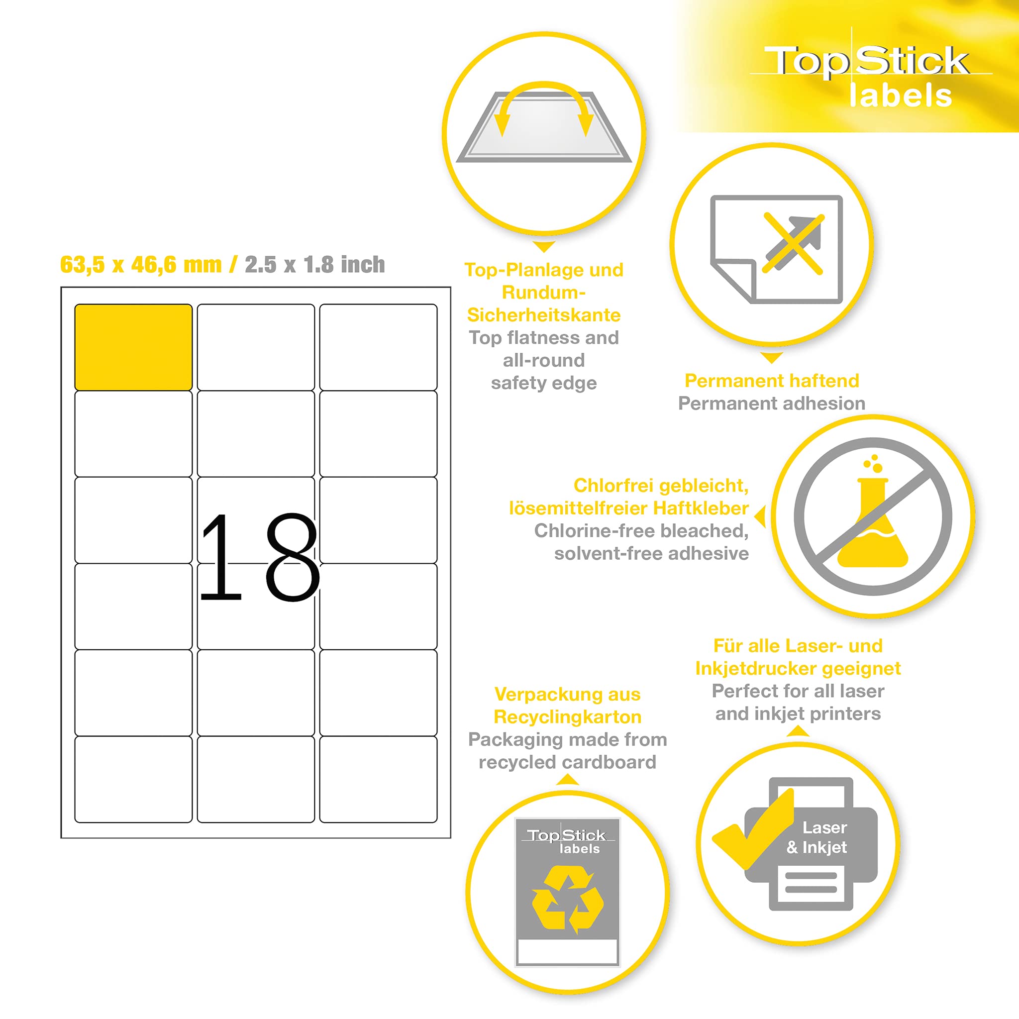 TopStick 8735 Adressetiketten 63,5 x 46,6 mm 18000 Stück selbstklebend bedruckbar matt weiß