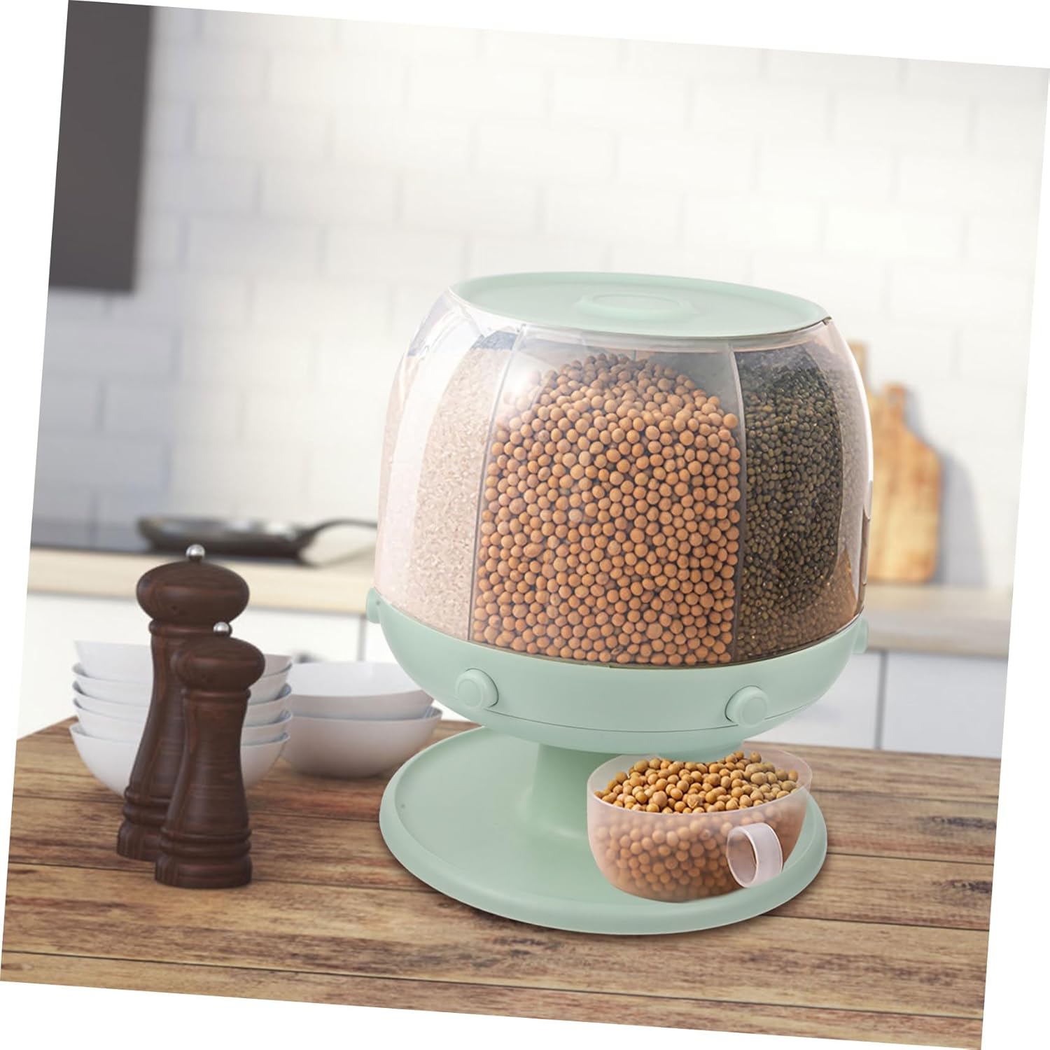 Mikinona Rotatable Rice Dispenser Airtight Food Storage Container for Grains Beans and Cereal Versatile Kitchen Storage Holder Practical Function and Safe Sealing for Home Organization
