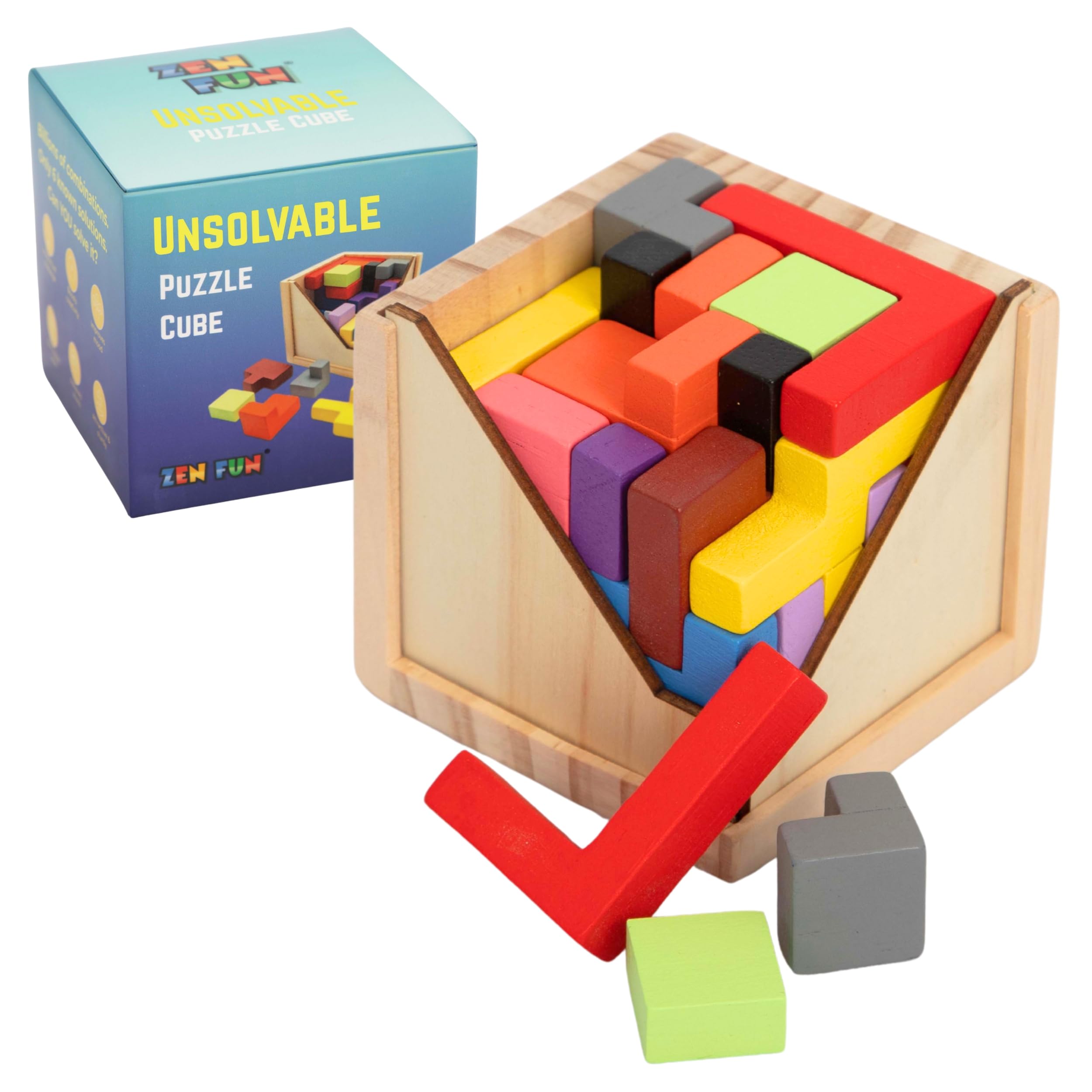 Unsolvable Puzzle Cube - Hardest Brain Teaser Puzzle for Adults, Unique 32-Piece Mechanical Logic Game & Office Desk Toy, Original Version