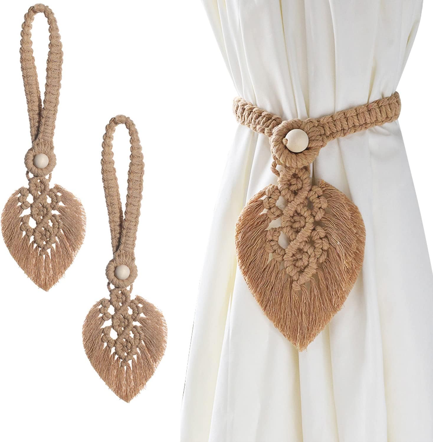 IVEOPPECotton Polyester Macrame Curtain Tiebacks, 2 Pieces, Bohemian Style, 4 Color Options
