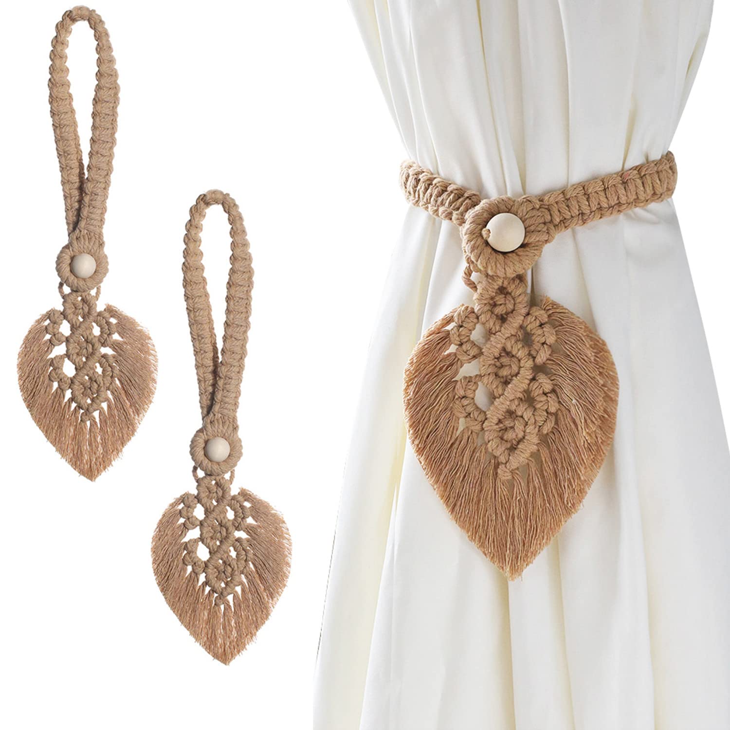 IVEOPPECotton Polyester Macrame Curtain Tiebacks, 2 Pieces, Bohemian Style, 4 Color Options