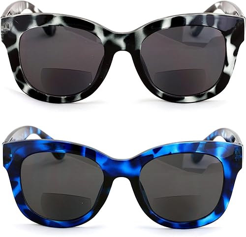 Miniatura 2 de V.W.E. 2 pares de lentes de sol bifocales redondos de lectura de gran tamaño para mujer, lector al aire libre, bisagra de resorte bifocal