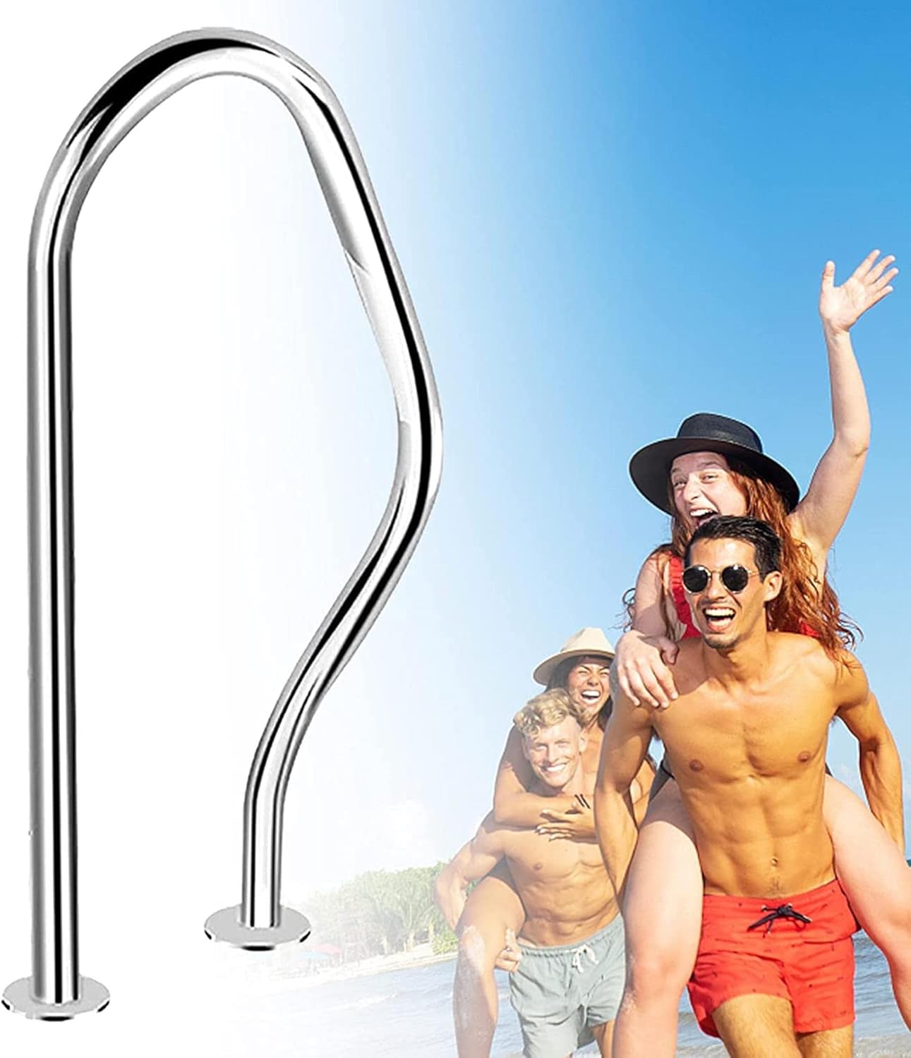 Pool Handrail Railing Stainless Steel with Base Plate Indoor Outdoor PoolsSwimming Pool Safety Hand Rail Pool Handrails Non-Slip Swimming Pool Handrail for Indoors and Outdoor Steps Easy Ins