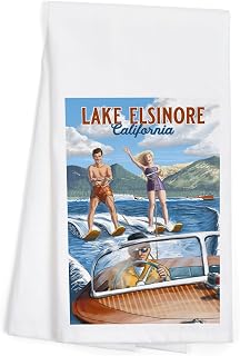 Lake Elsinore, California, Water Skiing Scene (100% Cotton Tea Towel, Decorative Hand Towel, for Kitchen and Home)
