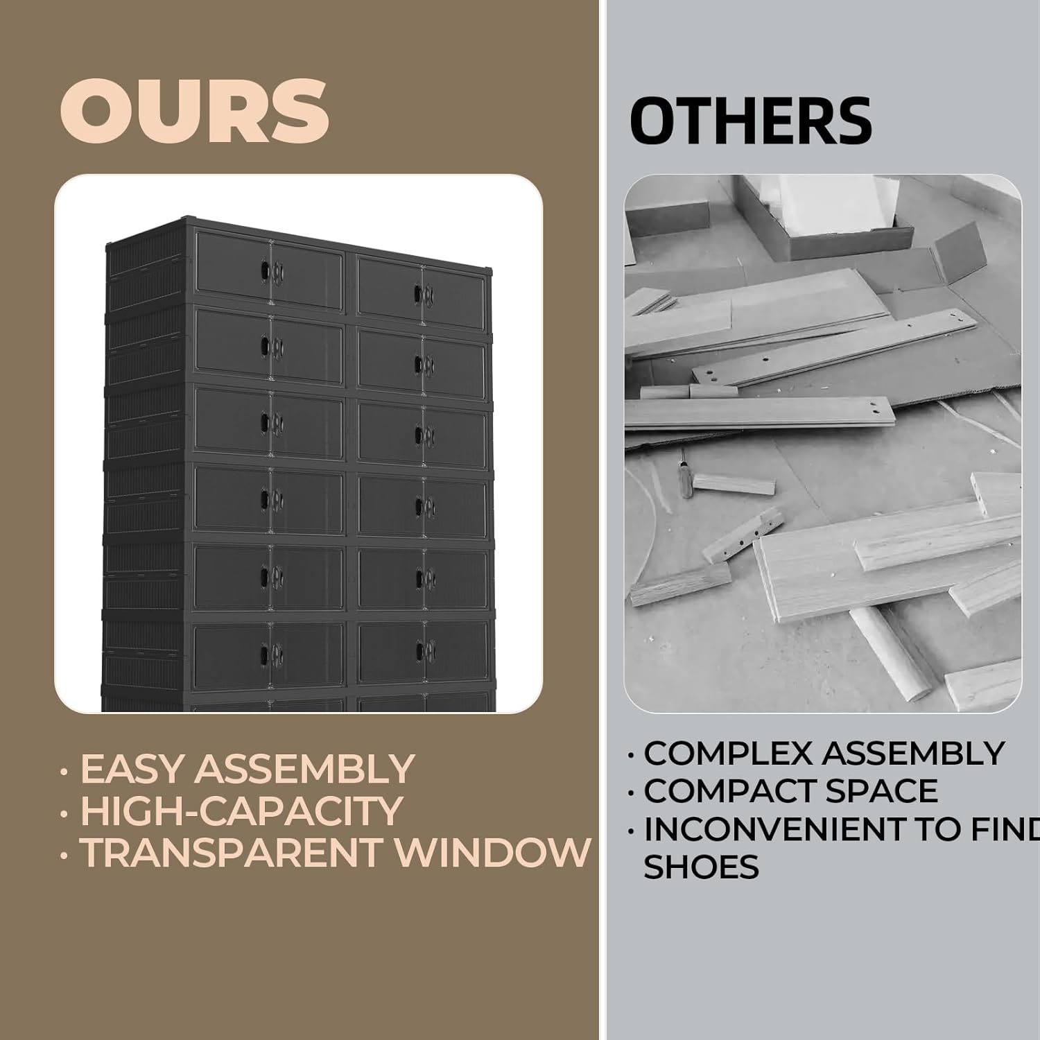 Dollate 9 Tiers 36 Pairs Foldable Shoe Rack, Large Shoe Storage with Magnetic Clear Door, Easy Assembly and Freely Movable Shoes Organizer, Large Capacity Shoe Shelf for Cloakroom, Entryway, Black