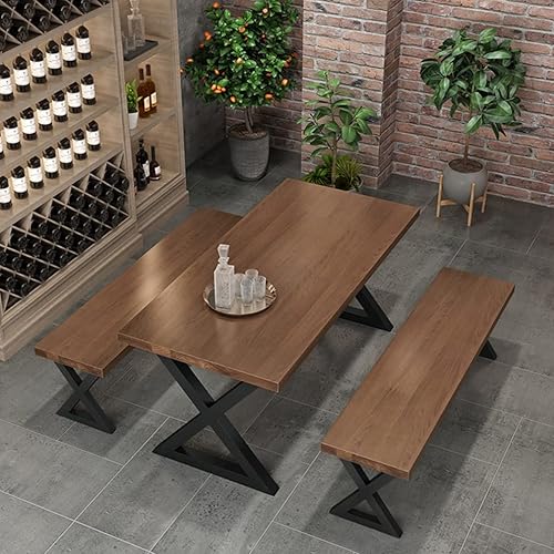 Miniatura 3 de Mesa de comedor moderna de madera maciza simple para el hogar, hotel, restaurante, cafetería, soporte de metal y panel de pino de 2.0in, fácil de