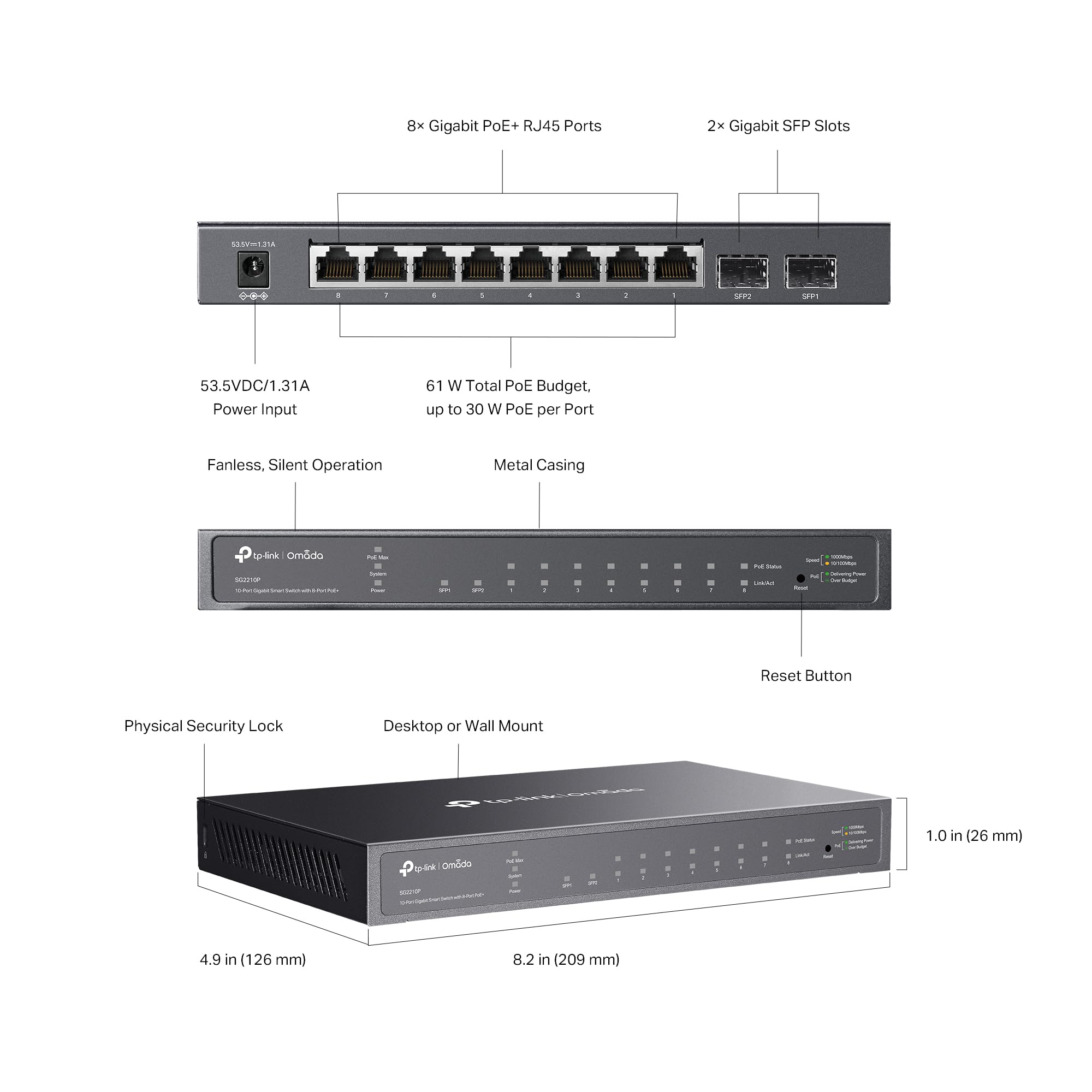 TP-LINK TL-SG2210P 8X Port Gigabit-Switch Smart Managed PoE 2xSFP
