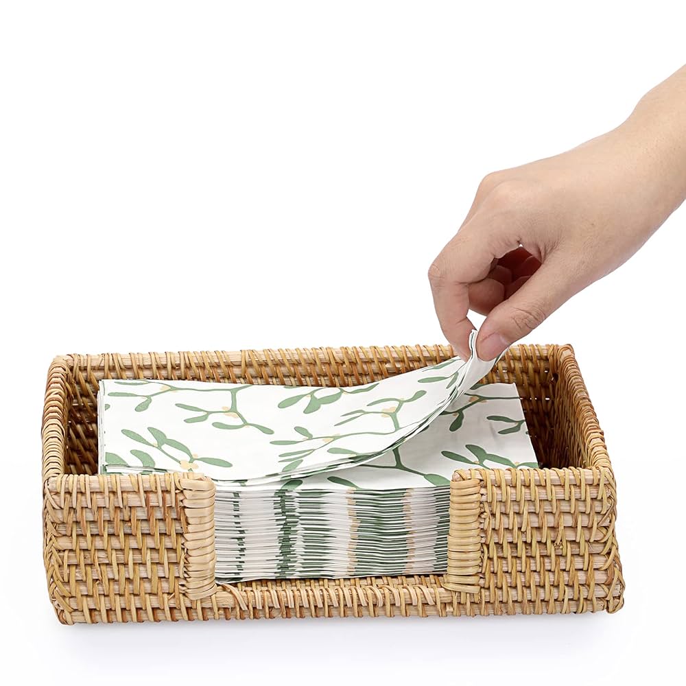 Uiifan 6 Pcs Water Hyacinth Napkin Holder Guest Towel Holder Tray For Bathroom Wicker Napkin Basket