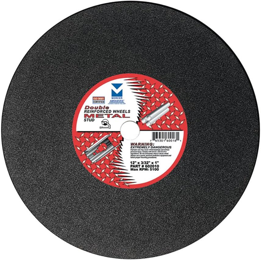 Mercer Industries 602010-12" x 3/32" x 1" Chop Saw Cut-Off Wheels for Metal (10 pack)