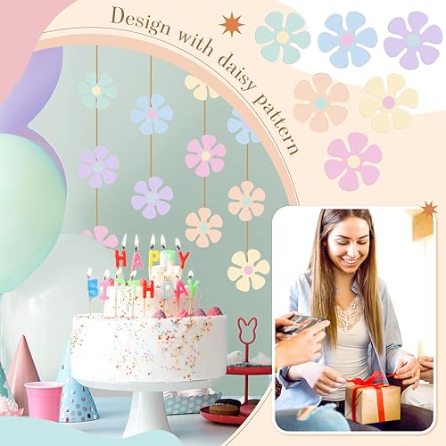 Miniatura 11 de Henoyso 60 piezas de decoraciones de fiesta de estilo retro con margaritas de los años 60, 70, 80, recortes de papel hippie para fiestas de Groovy