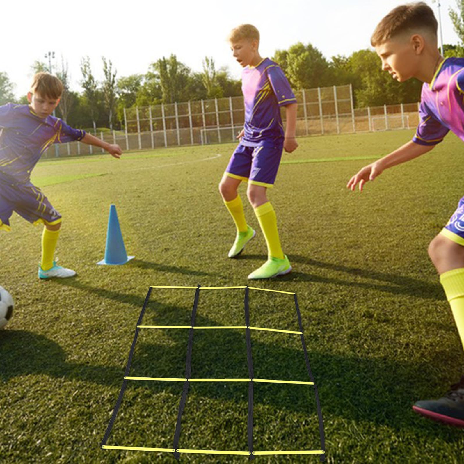 Housoutil Scala per Allenamento Agilità da Calcio Portatile e Pieghevole in Pp Design a Nove Quadrati, Leggera e Durevole per Esercizi Individuali e Drill Calcistici